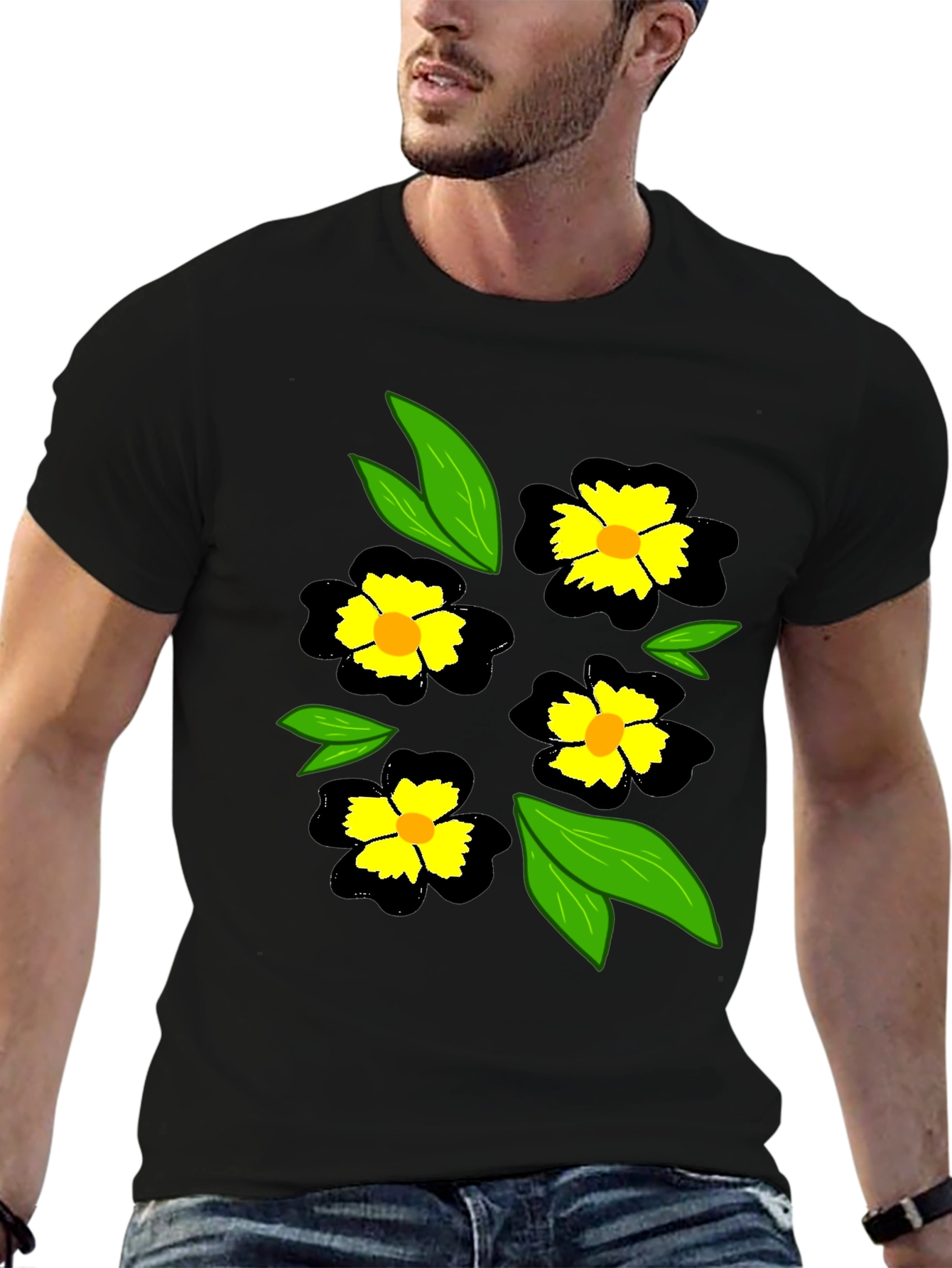 Black Floral T-Shirt - Casual Wear