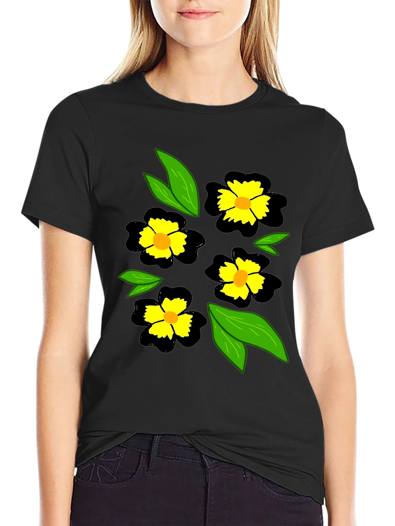 Black Floral T-Shirt - Casual Wear