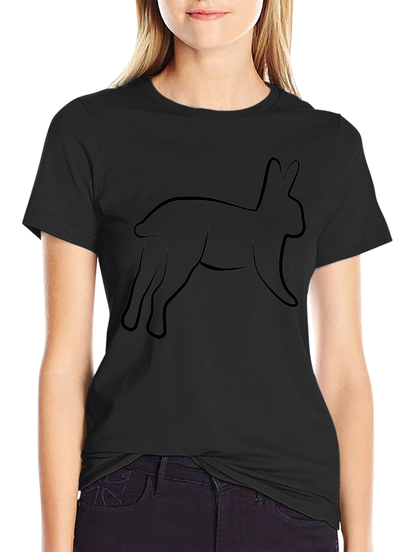 Black T-Shirt with Abstract Bunny Rabbit Design