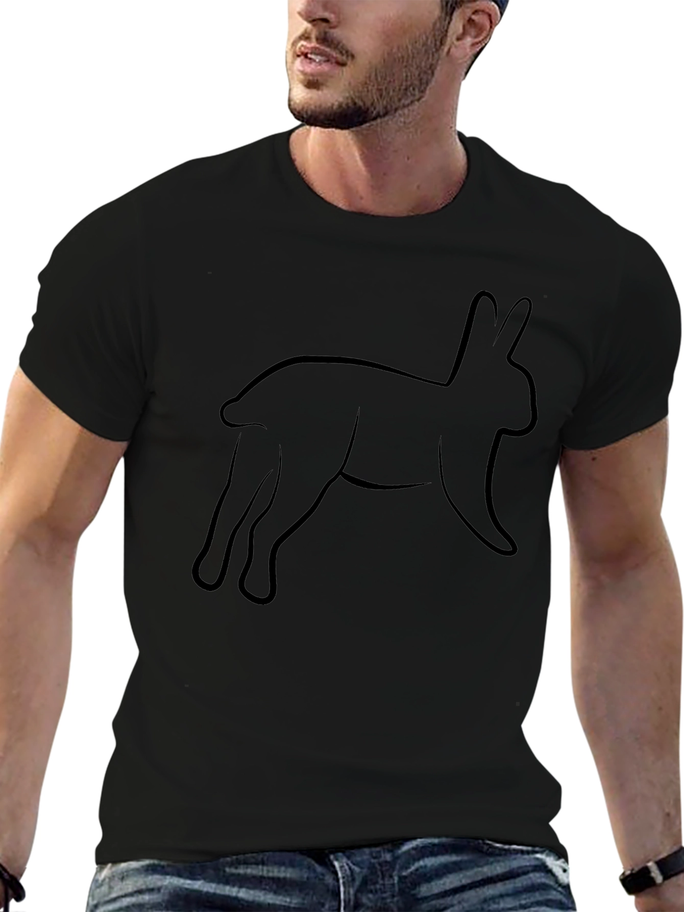 Black T-Shirt with Abstract Bunny Rabbit Design