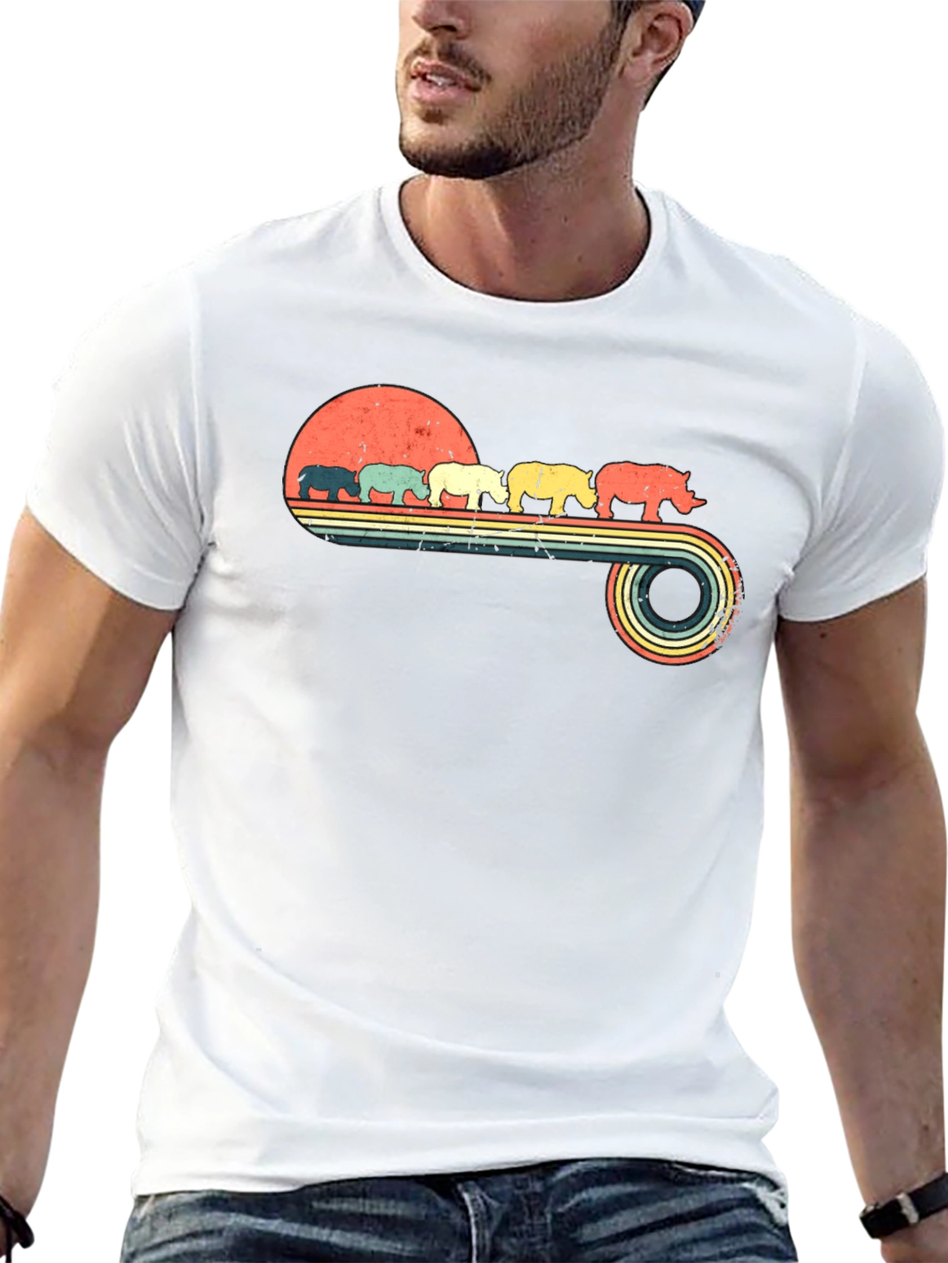 Retro Rhino Sunset Graphic Tee