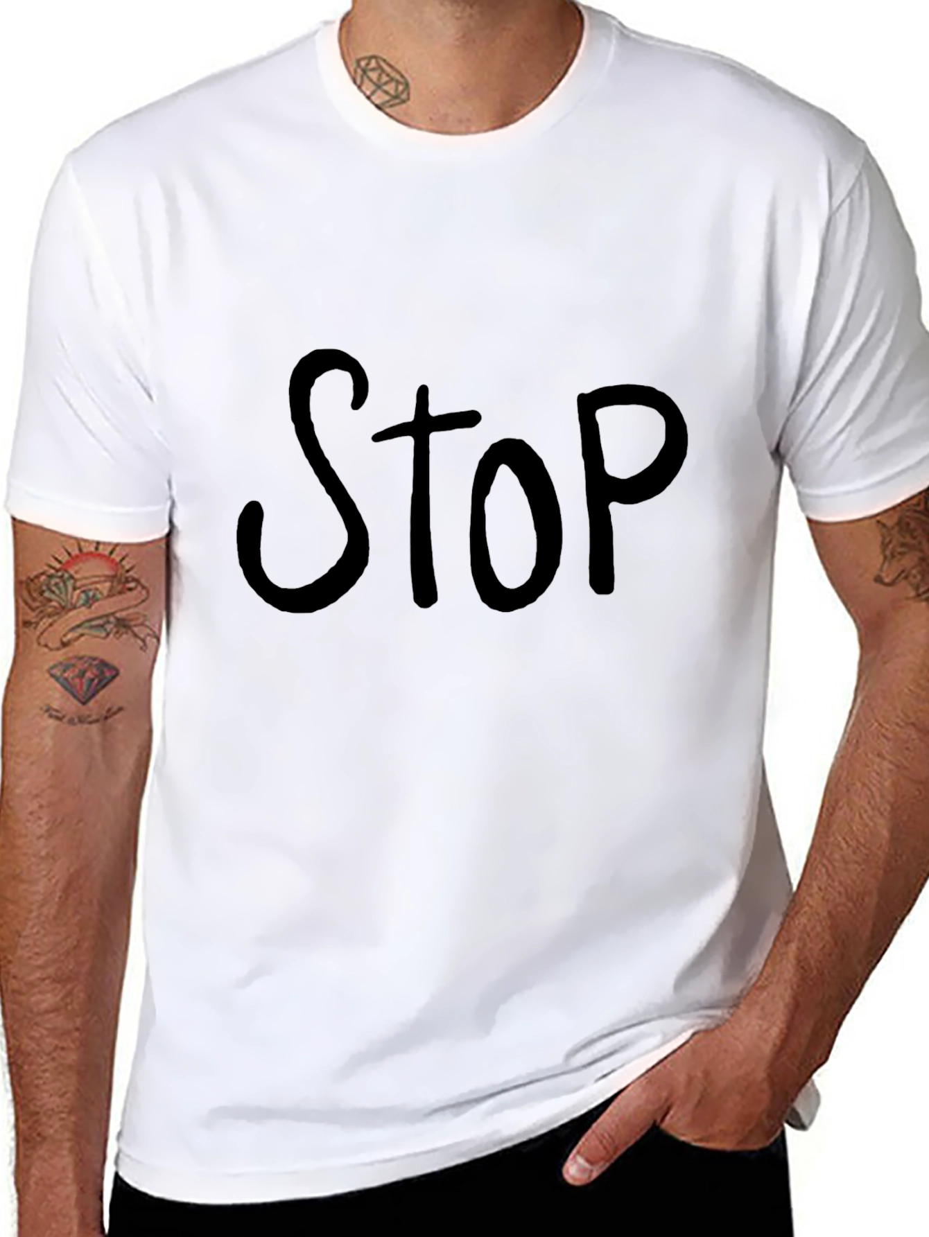 Black T-Shirt with STOP Print