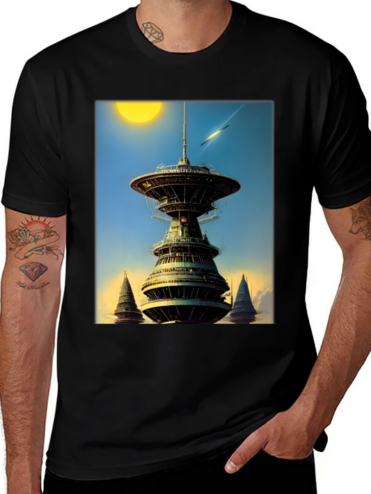 Sci-Fi Tower Graphic Tee - Retro Future Design