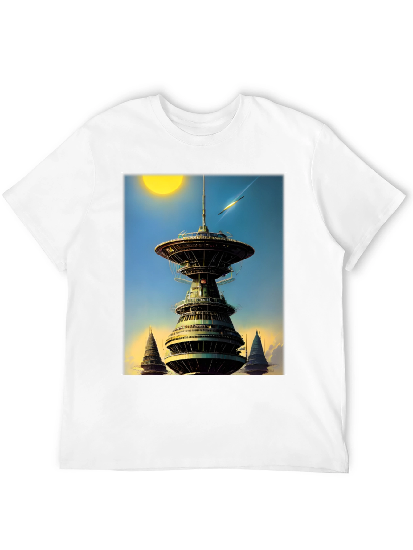 Sci-Fi Tower Graphic Tee - Retro Future Design
