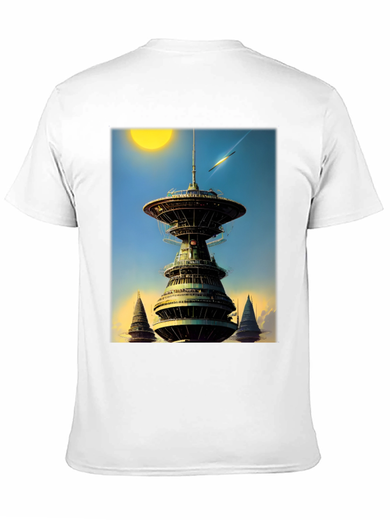 Sci-Fi Tower Graphic Tee - Retro Future Design