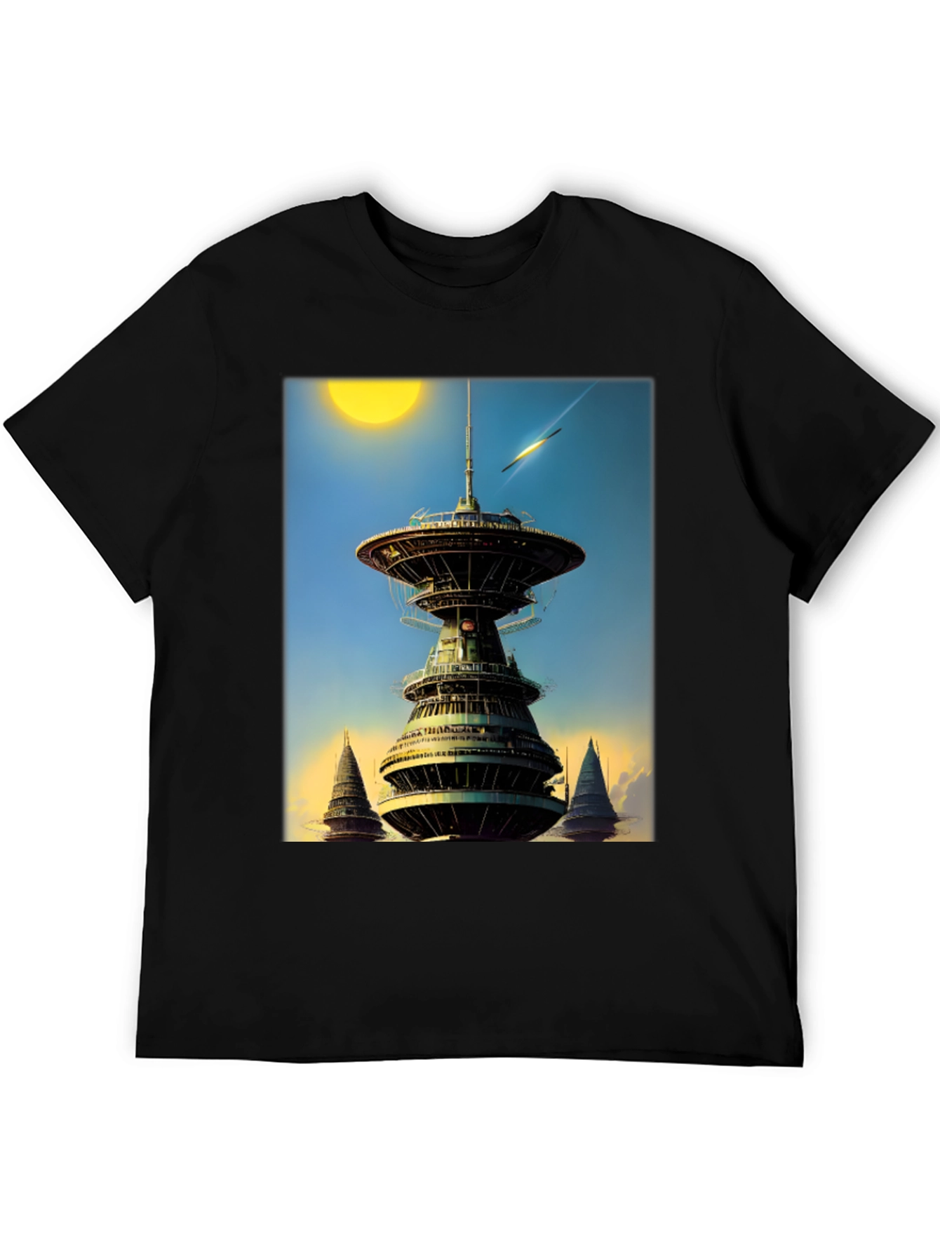 Sci-Fi Tower Graphic Tee - Retro Future Design