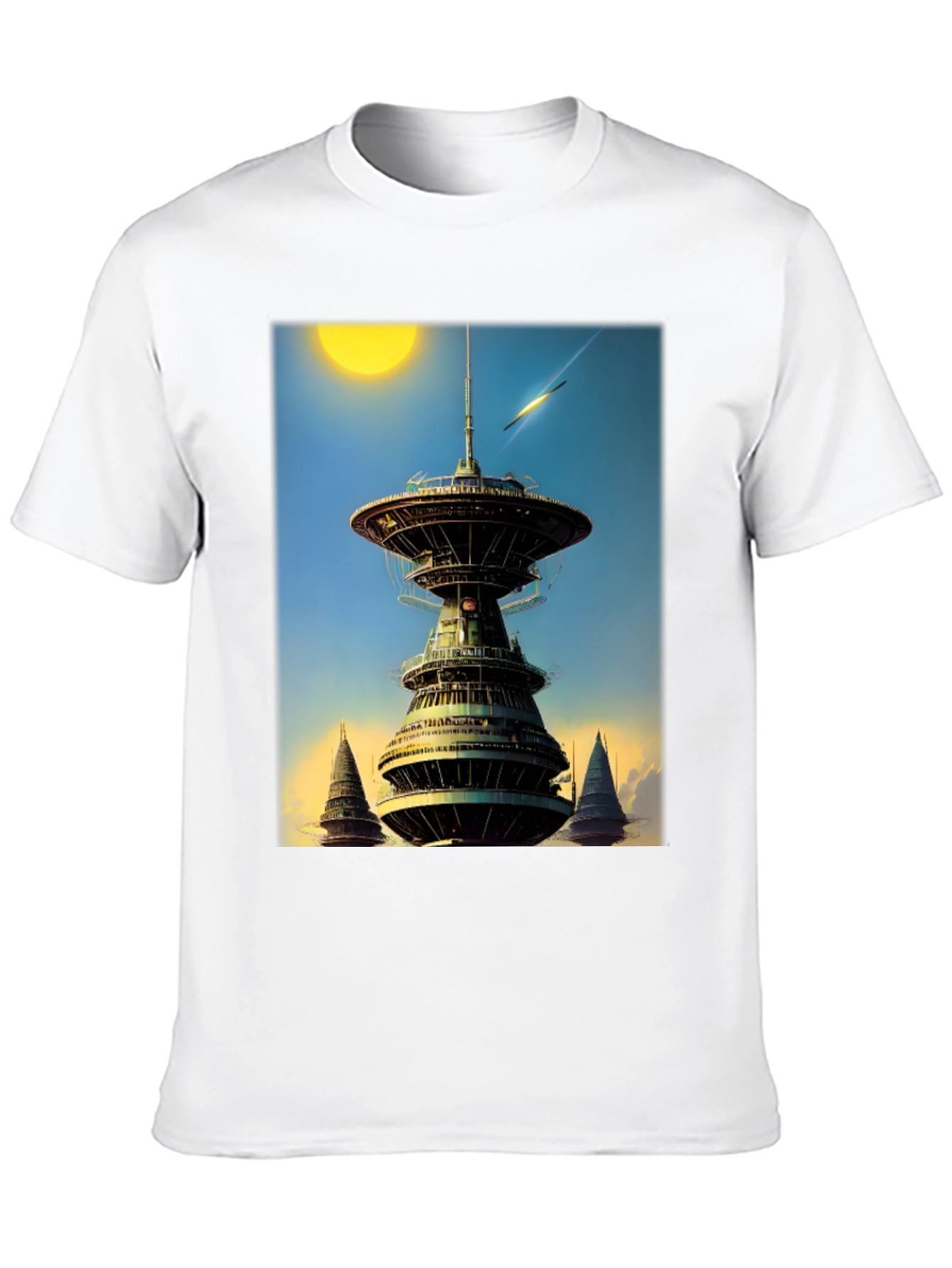 Sci-Fi Tower Graphic Tee - Retro Future Design
