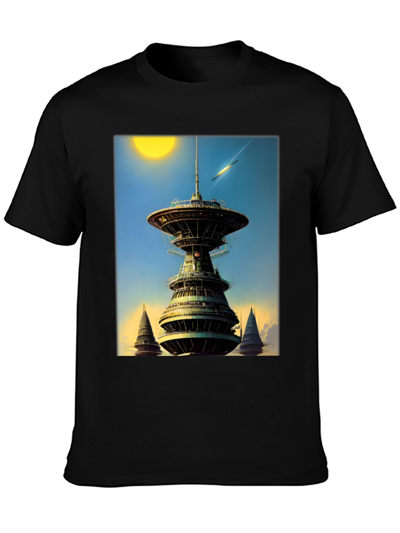 Sci-Fi Tower Graphic Tee - Retro Future Design