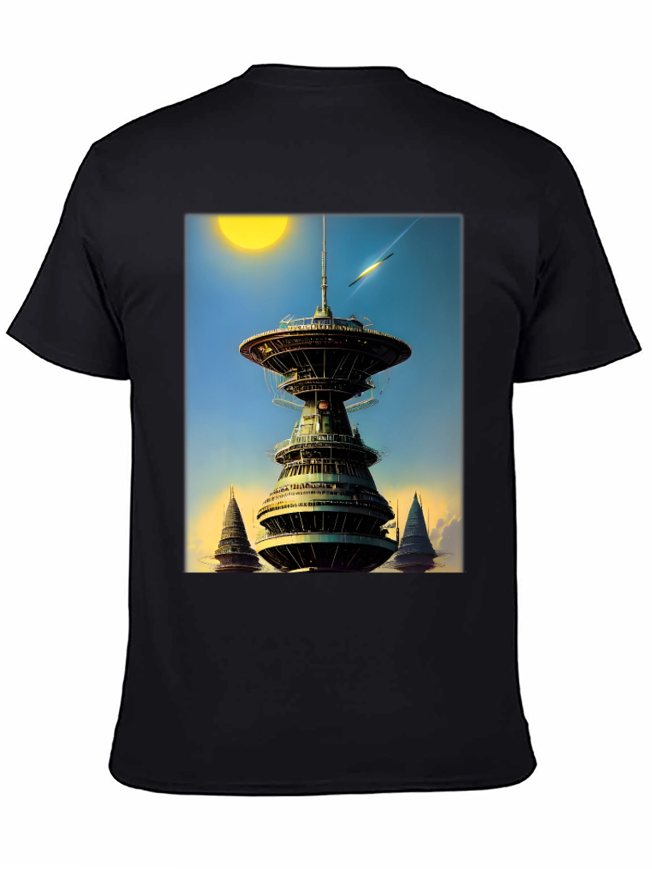 Sci-Fi Tower Graphic Tee - Retro Future Design