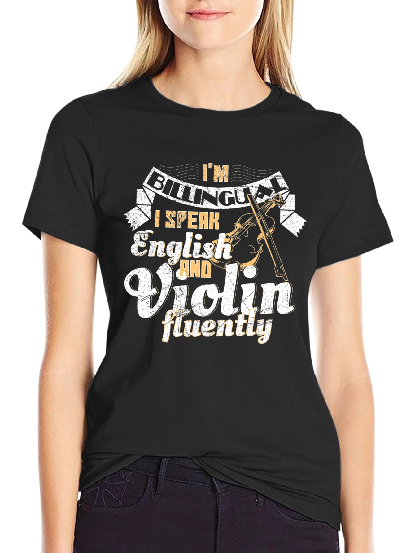 Bilingual English & Violin Black T-Shirt