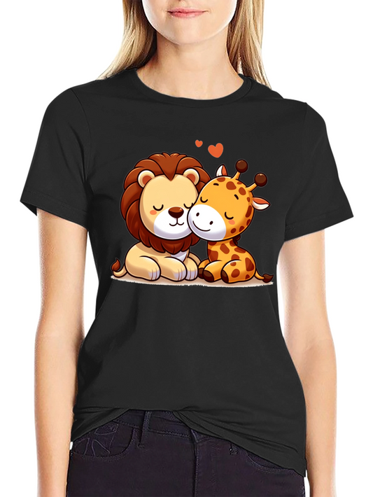 Lion & Giraffe Love T-Shirt - Cartoon Style
