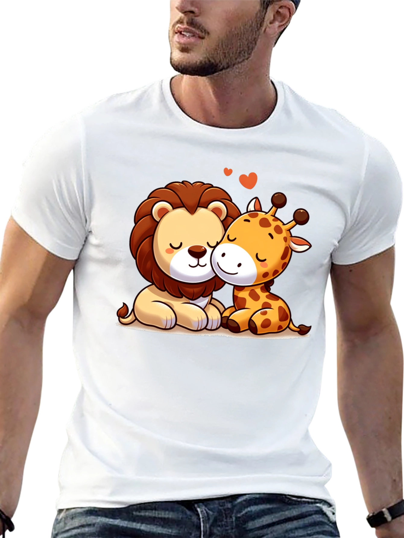 Lion & Giraffe Love T-Shirt - Cartoon Style