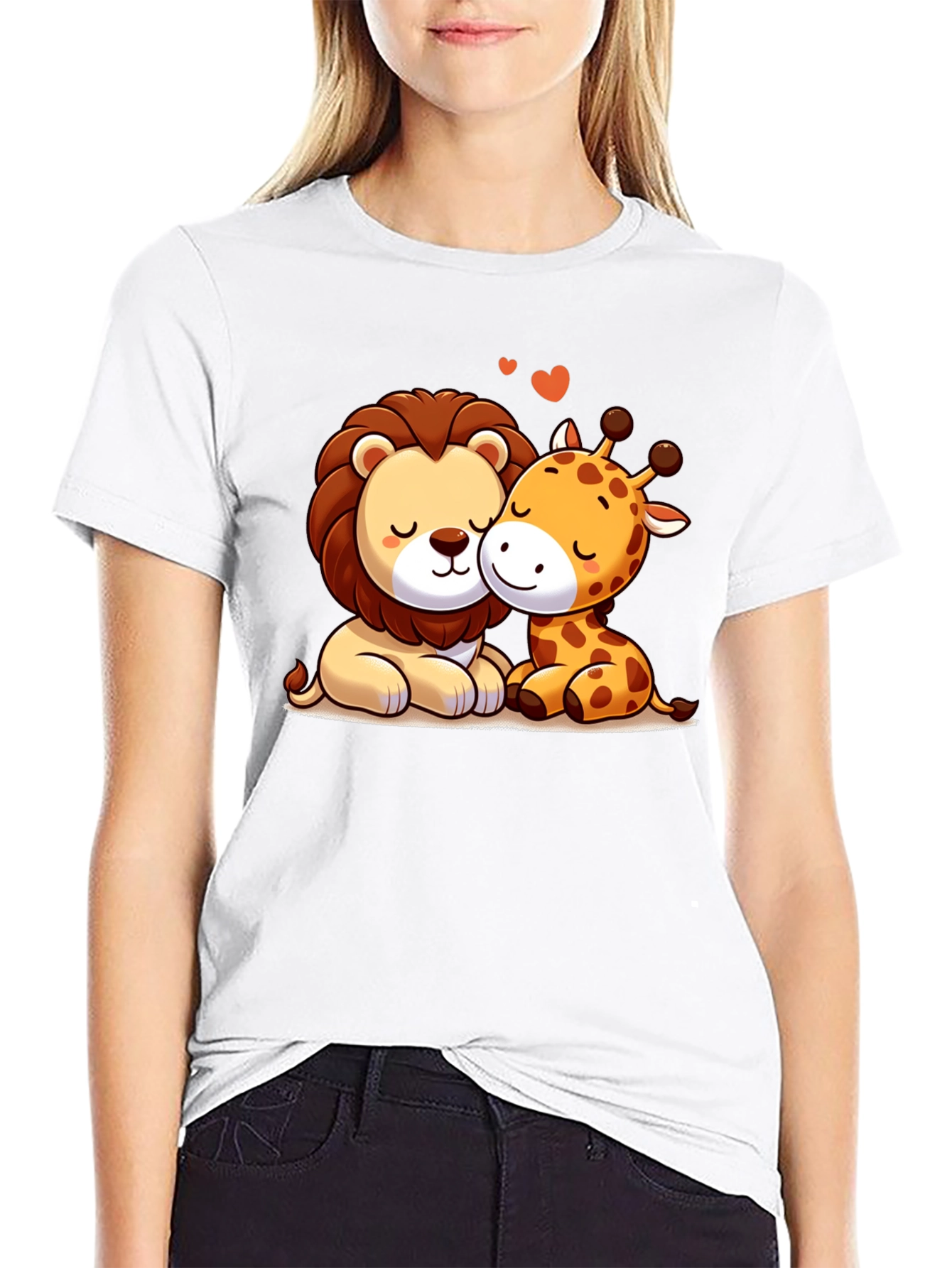 Lion & Giraffe Love T-Shirt - Cartoon Style