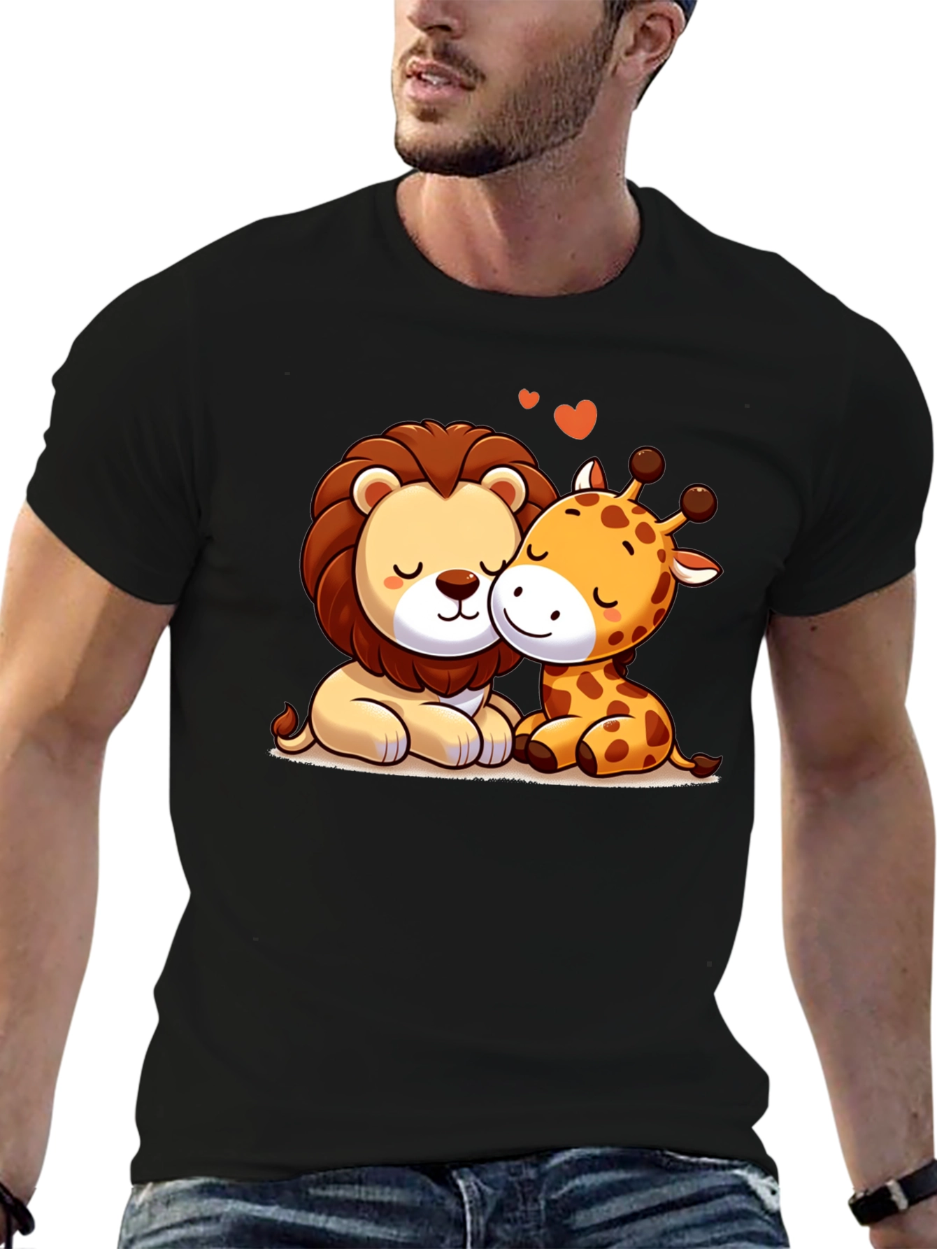 Lion & Giraffe Love T-Shirt - Cartoon Style