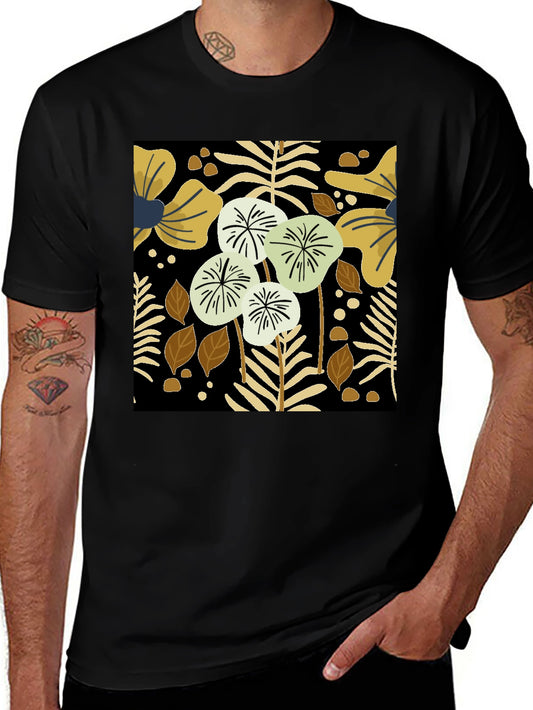 Black Floral Print Mens Tee