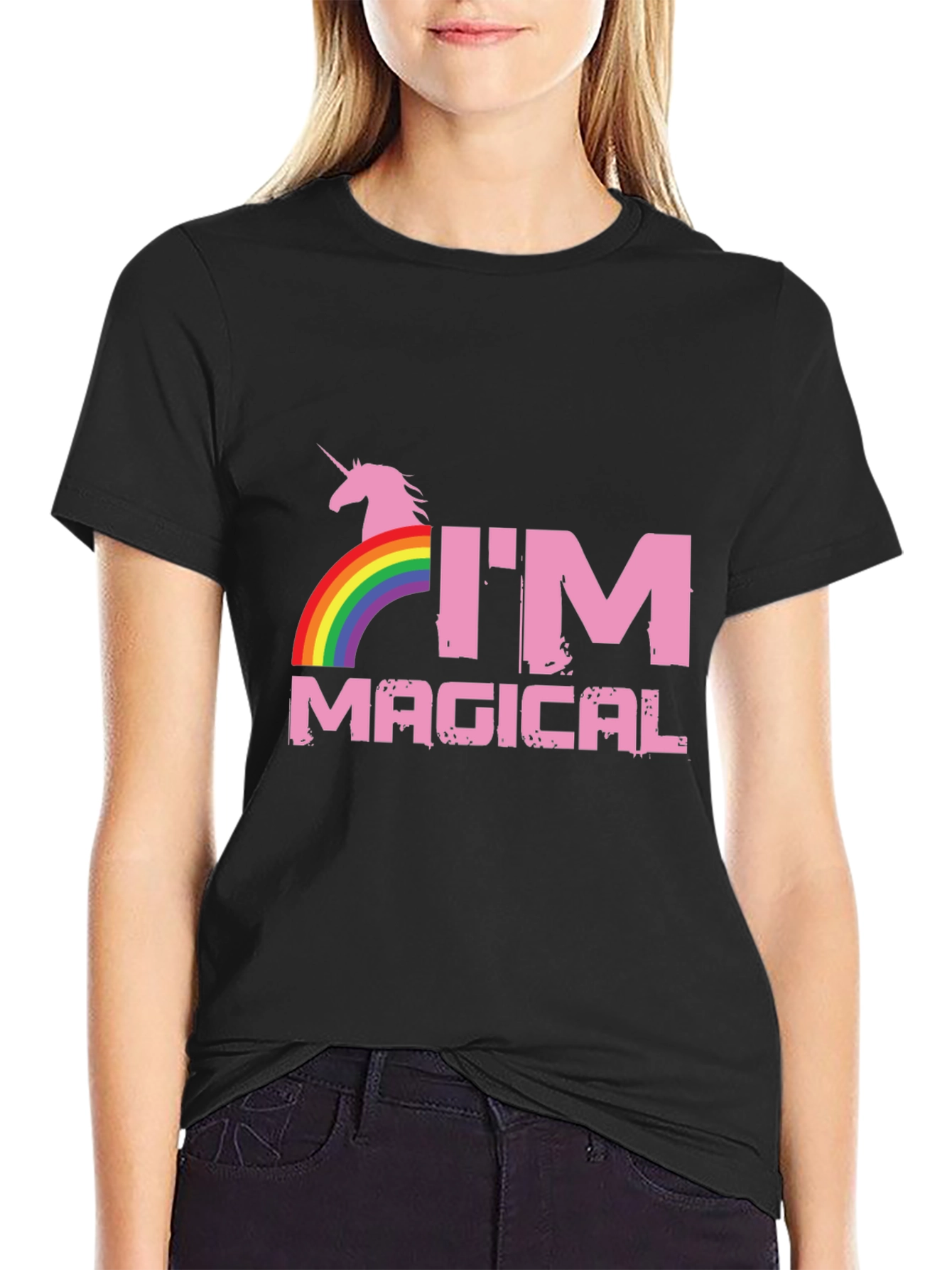 Im Magical Unicorn Rainbow Black T-Shirt