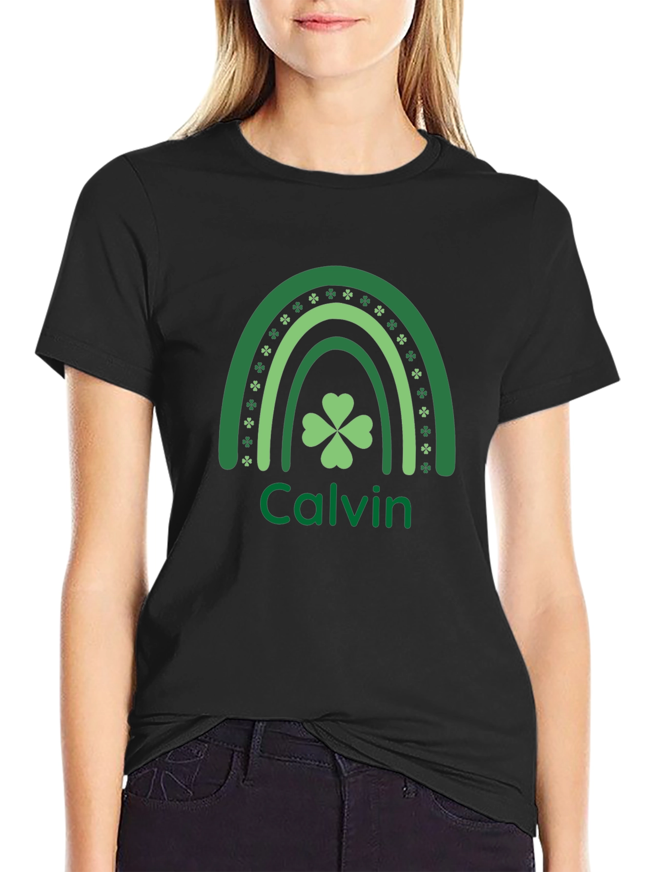 St. Patricks Day Calvin Rainbow Shamrock T-Shirt