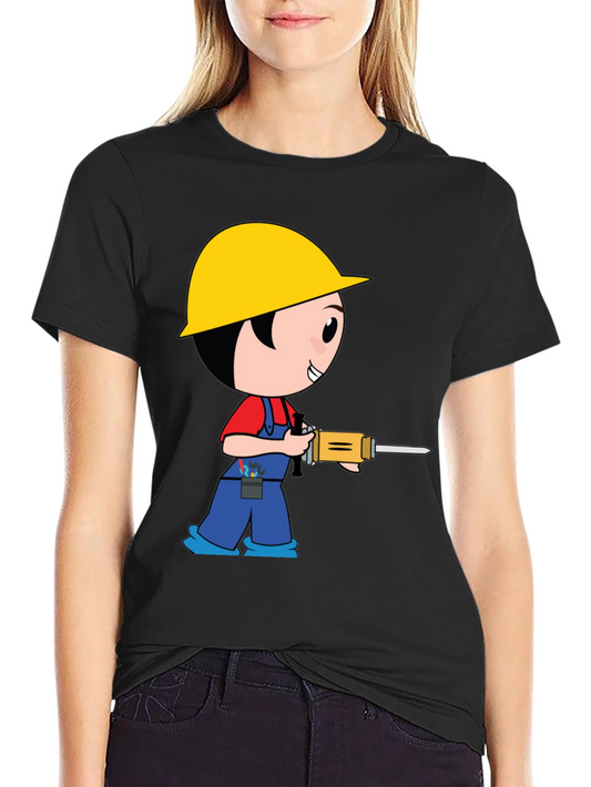 Cartoon Construction Worker Black T-Shirt