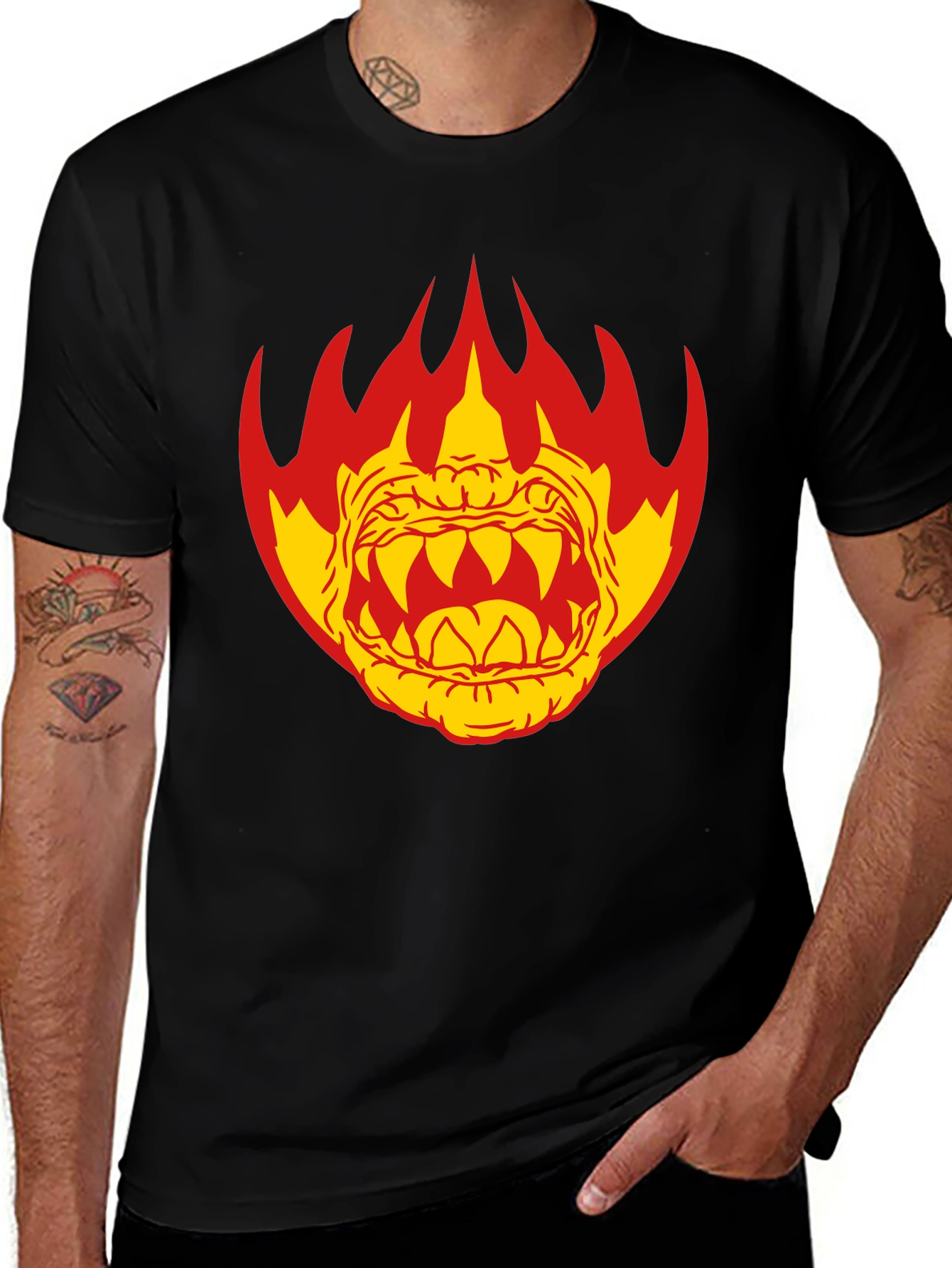 Fiery Monster Graphic T-Shirt - Black