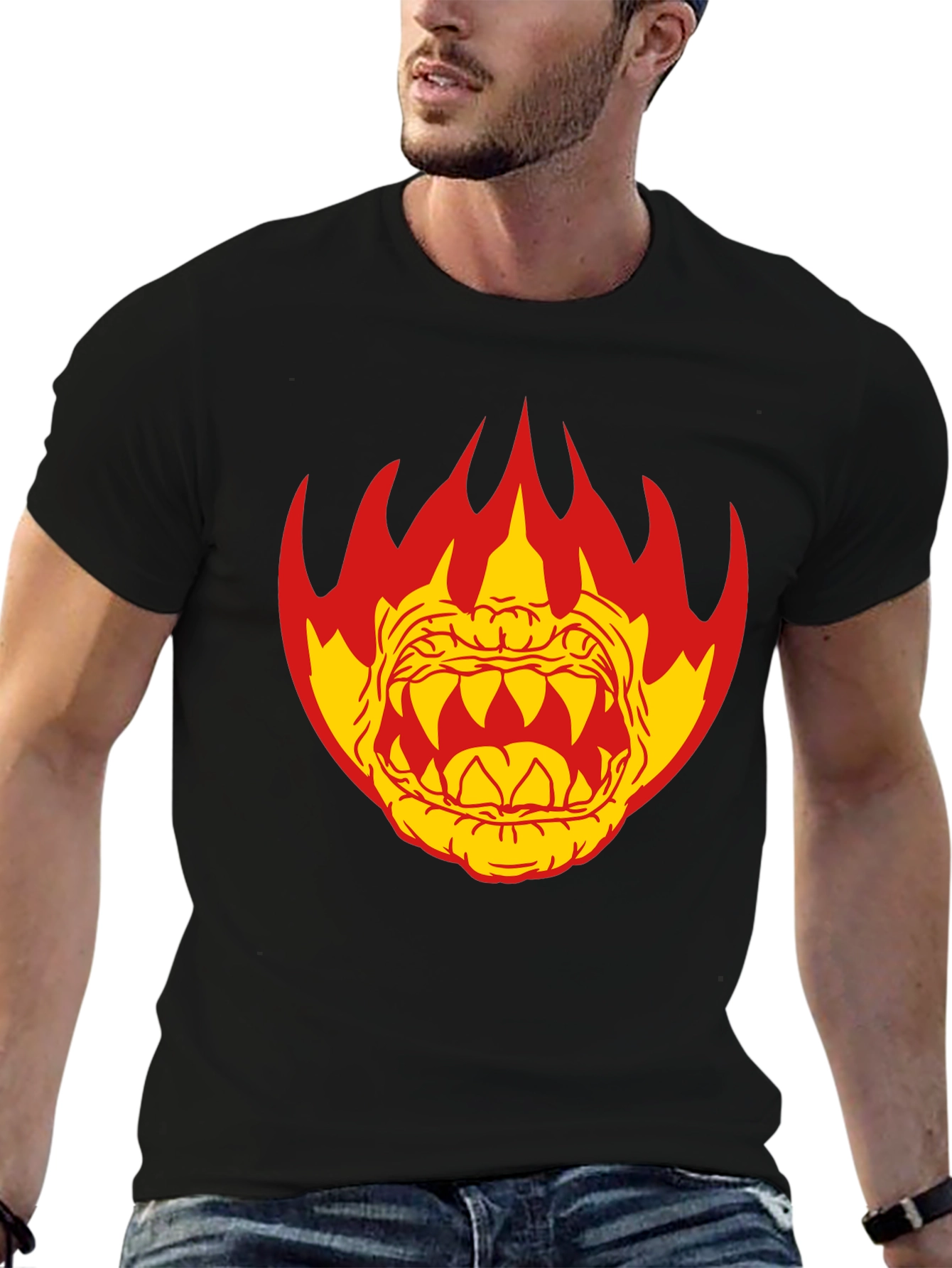 Fiery Monster Graphic T-Shirt - Black