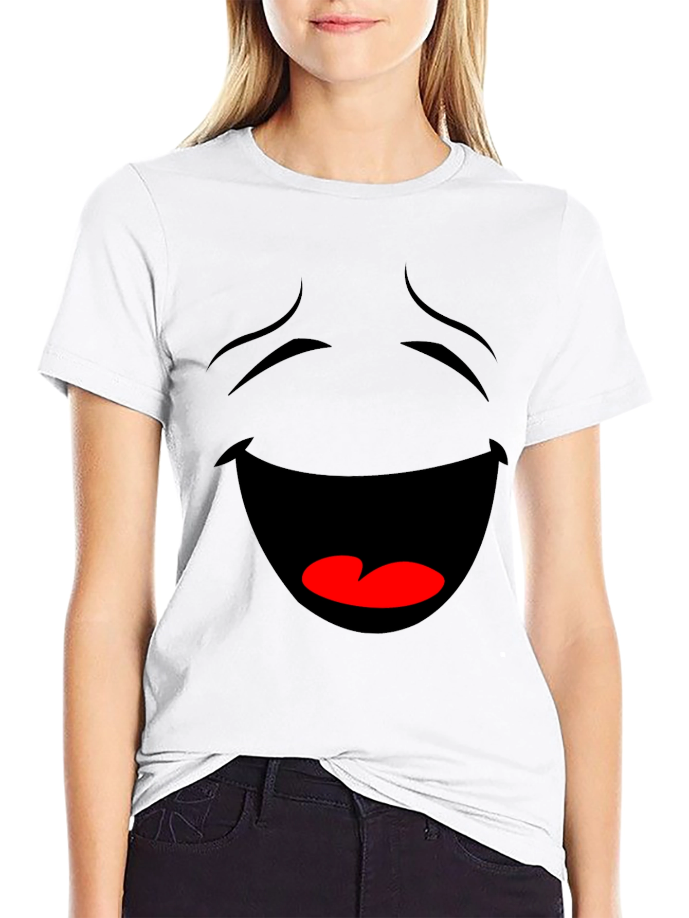 Laughing Face Graphic Tee - Black Cotton T-Shirt