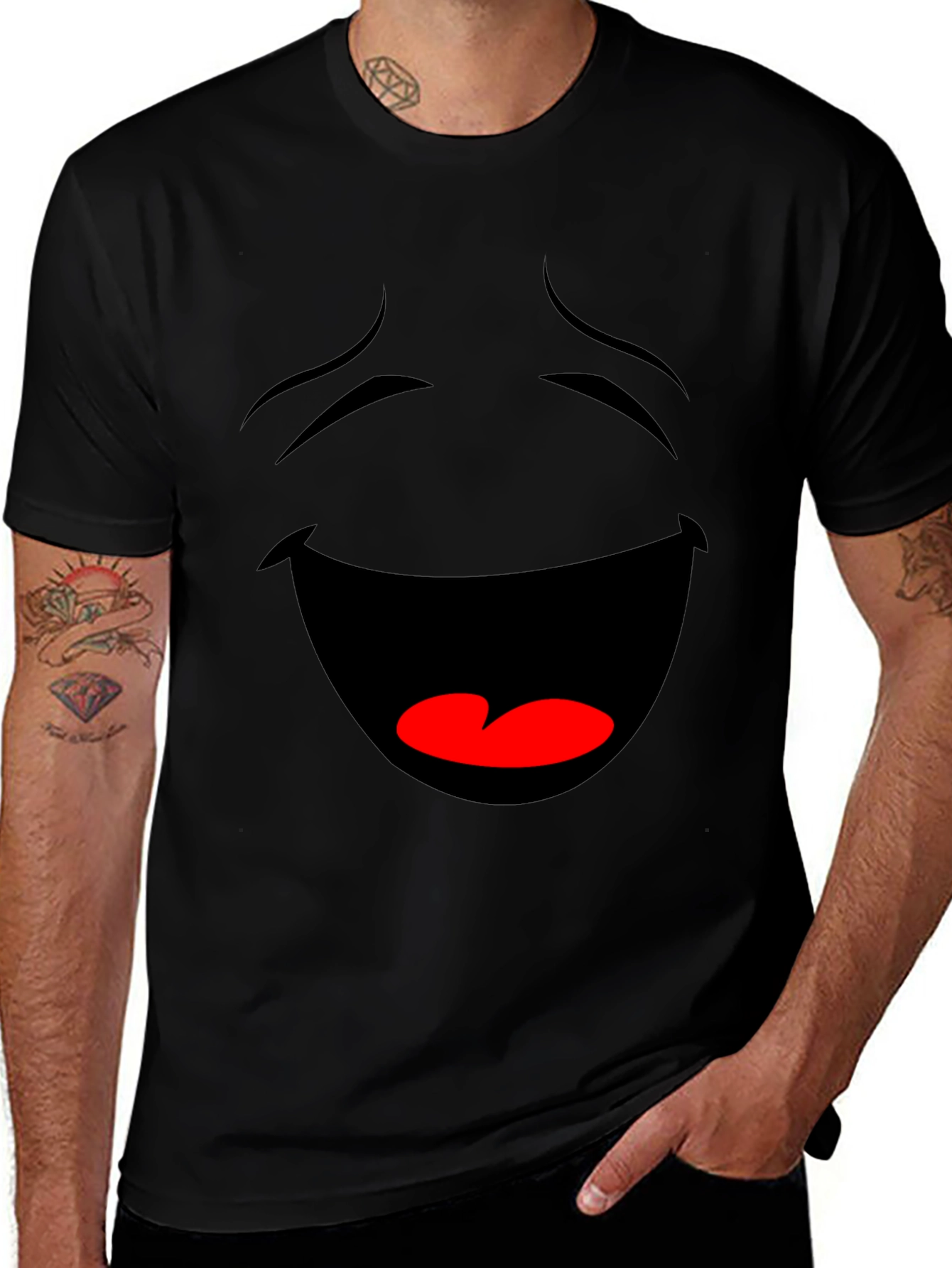 Laughing Face Graphic Tee - Black Cotton T-Shirt
