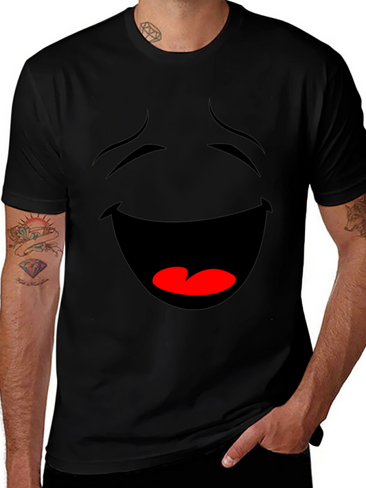 Laughing Face Graphic Tee - Black Cotton T-Shirt