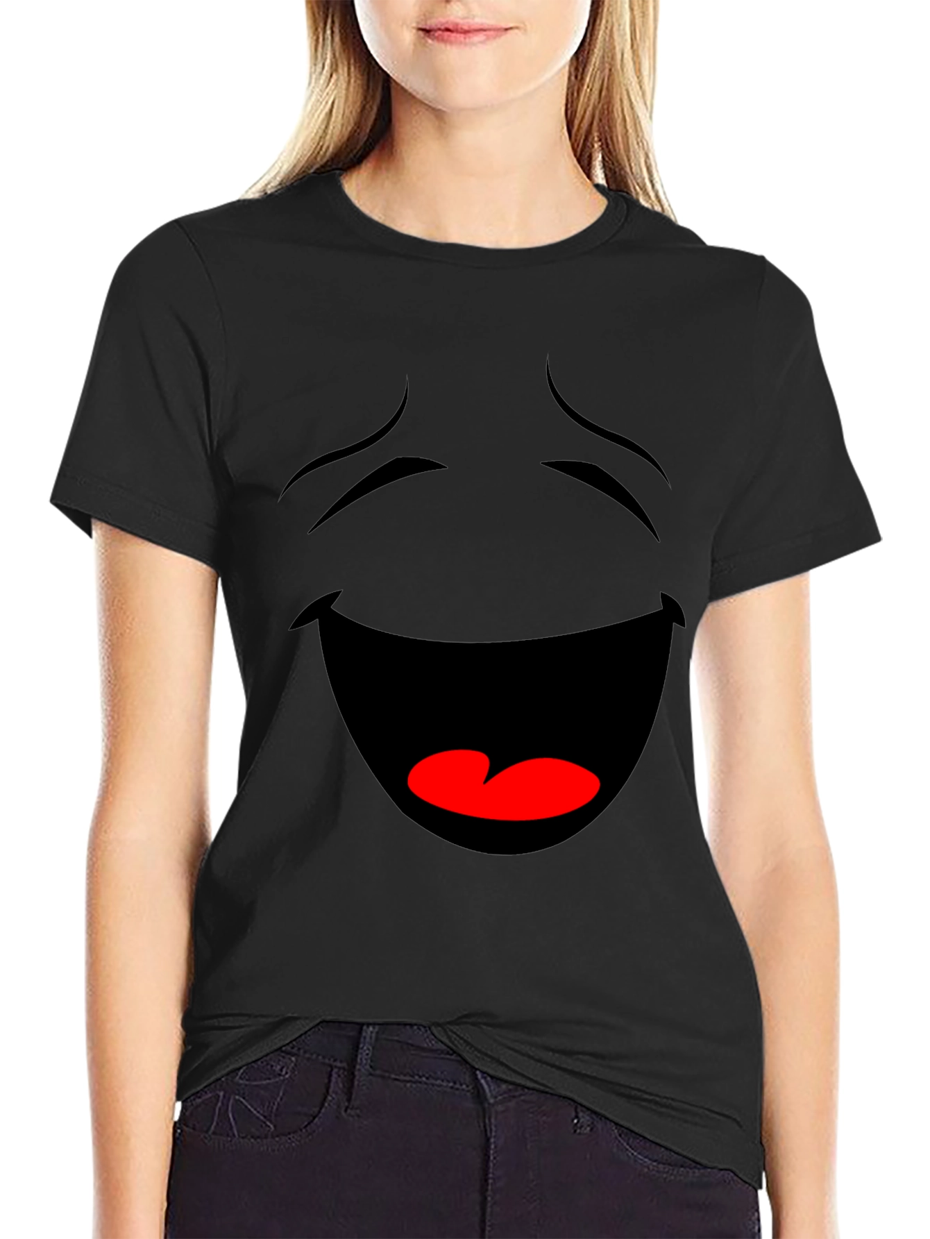 Laughing Face Graphic Tee - Black Cotton T-Shirt