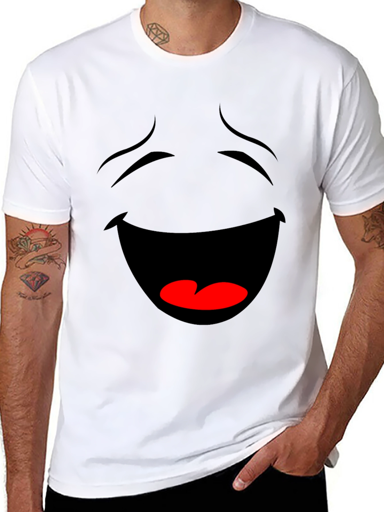 Laughing Face Graphic Tee - Black Cotton T-Shirt