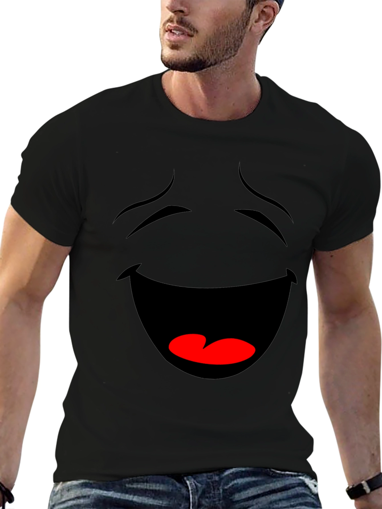 Laughing Face Graphic Tee - Black Cotton T-Shirt