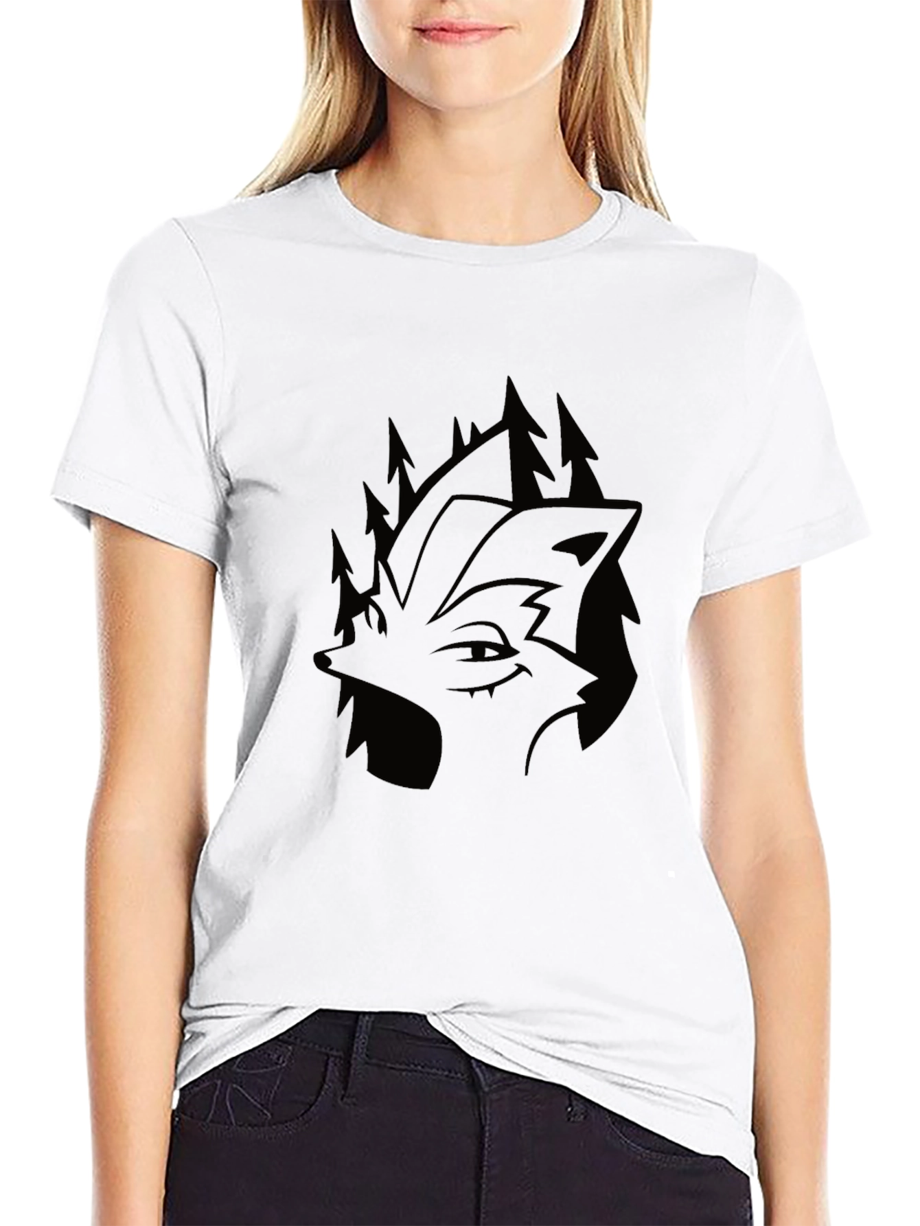 Mens Black Wolf & Forest Graphic Tee