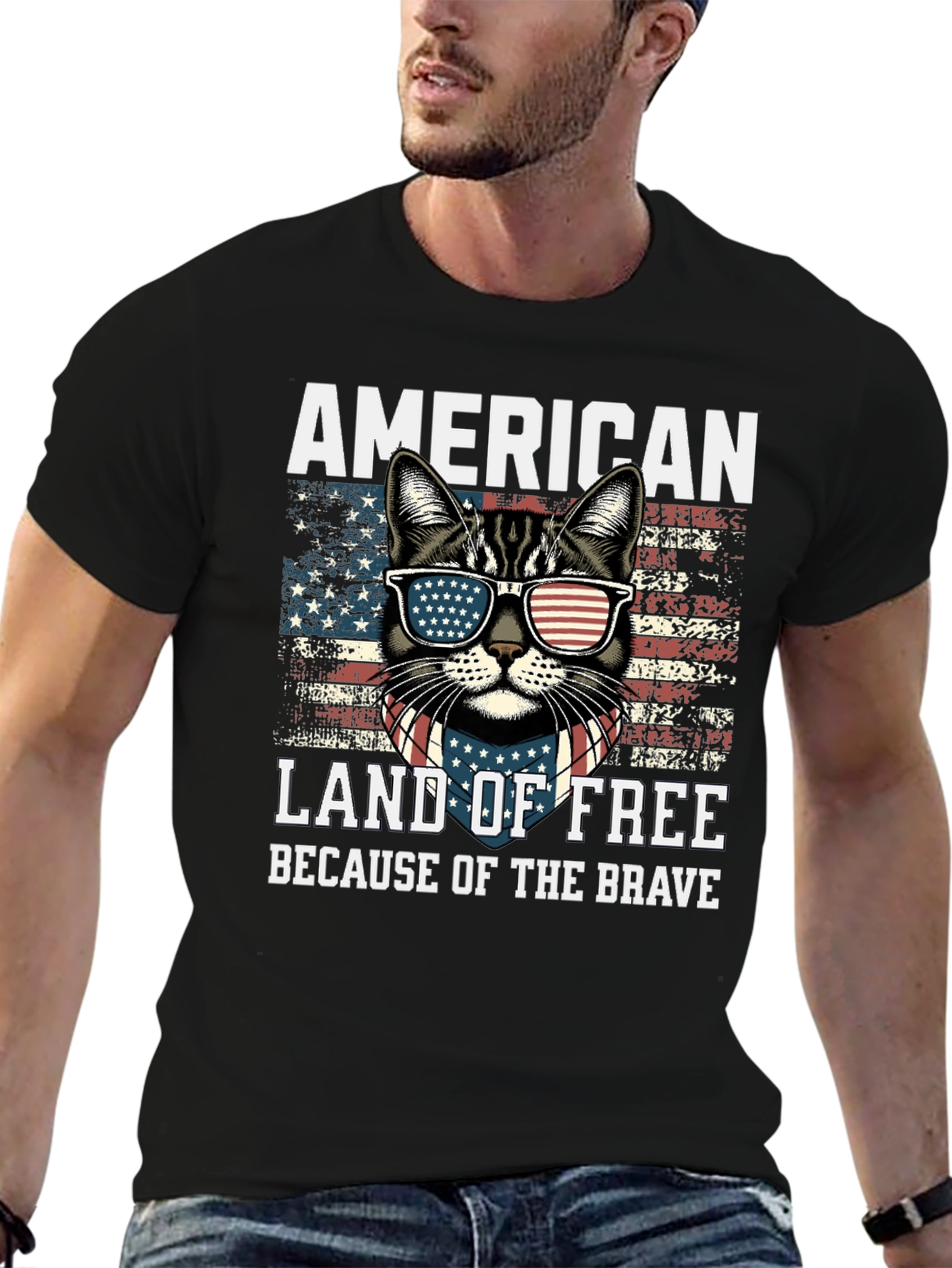 American Cat T-Shirt Land of Free