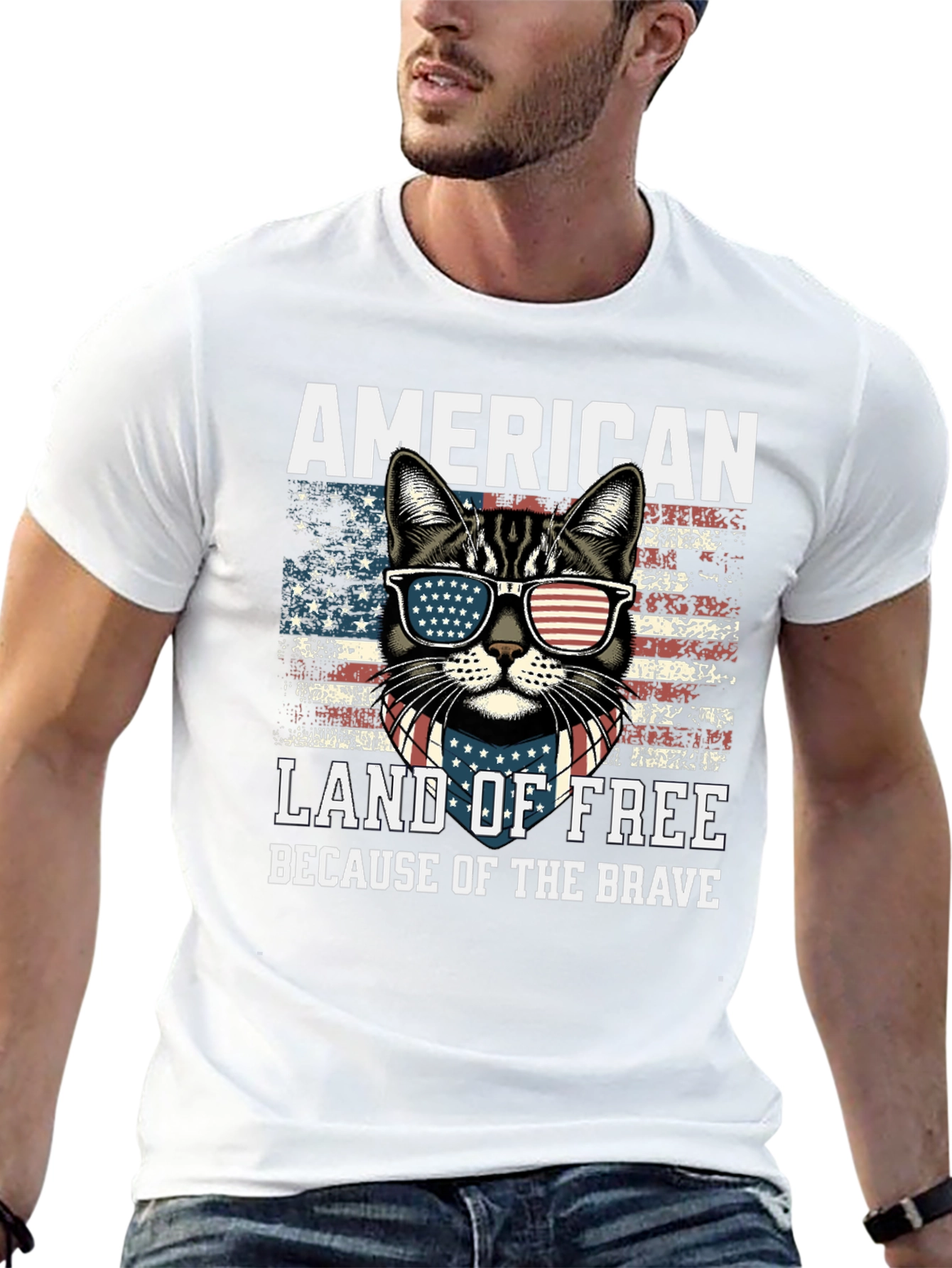 American Cat T-Shirt Land of Free