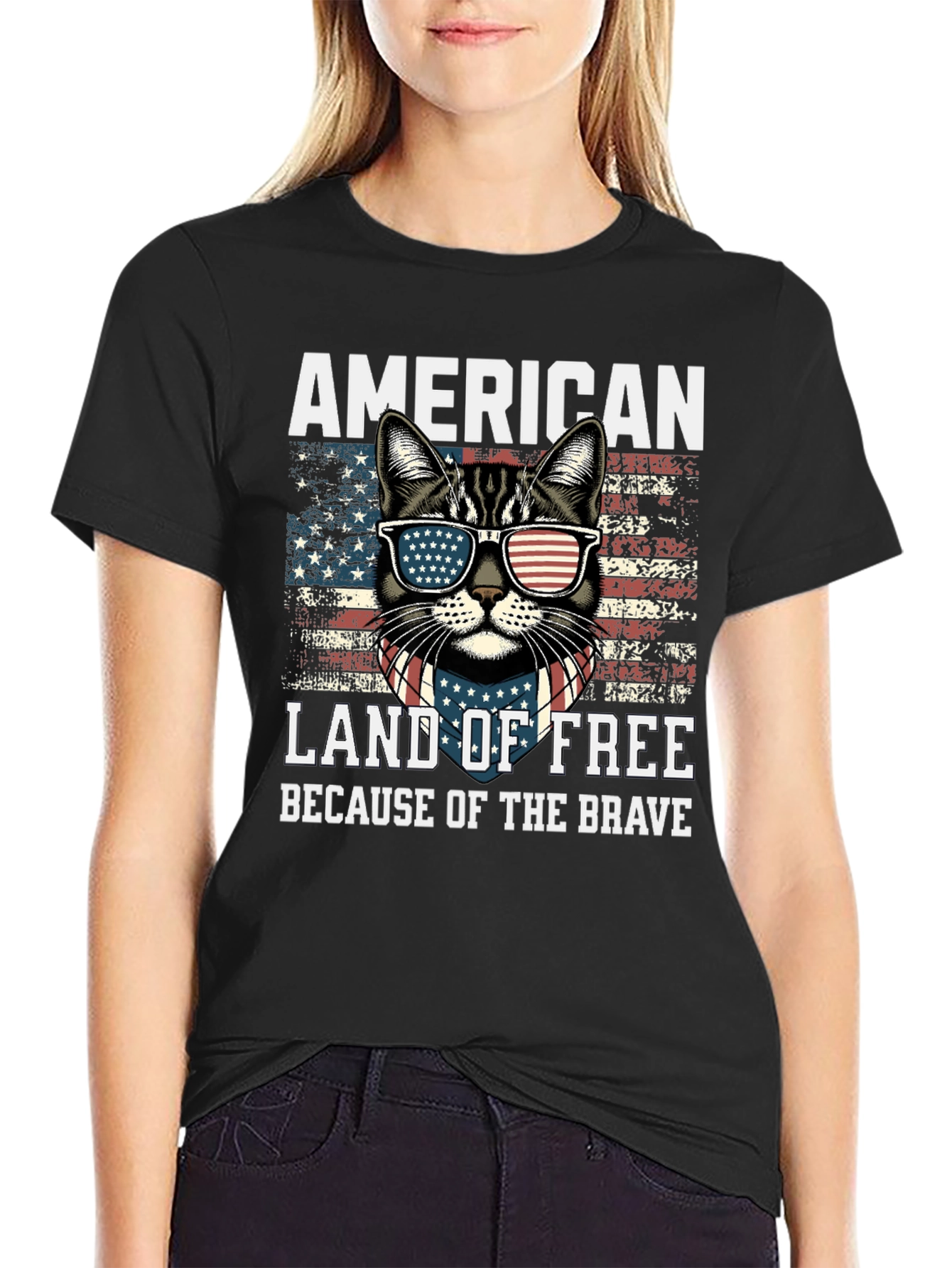 American Cat T-Shirt Land of Free