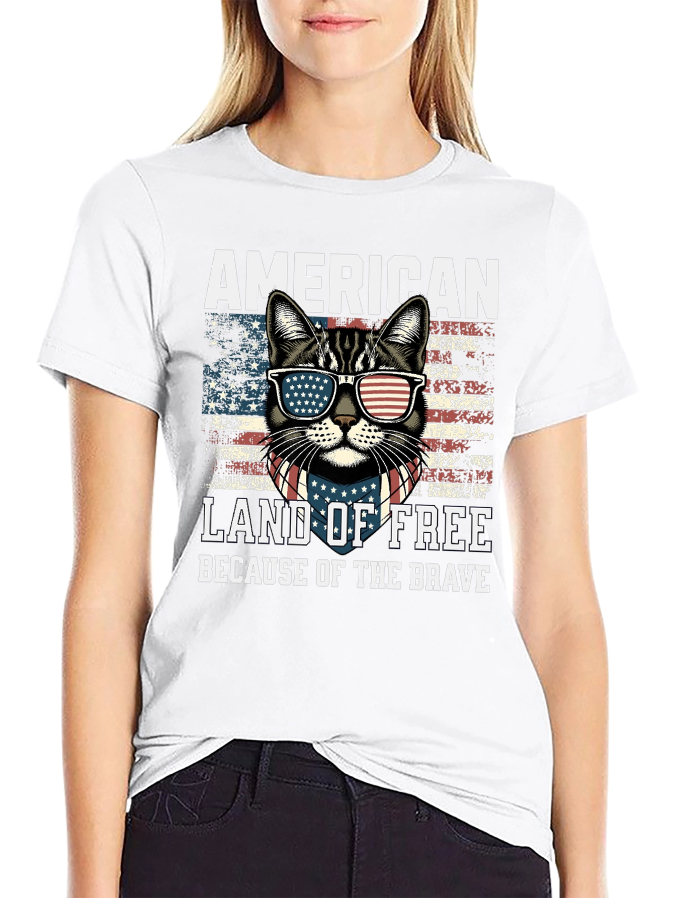 American Cat T-Shirt Land of Free