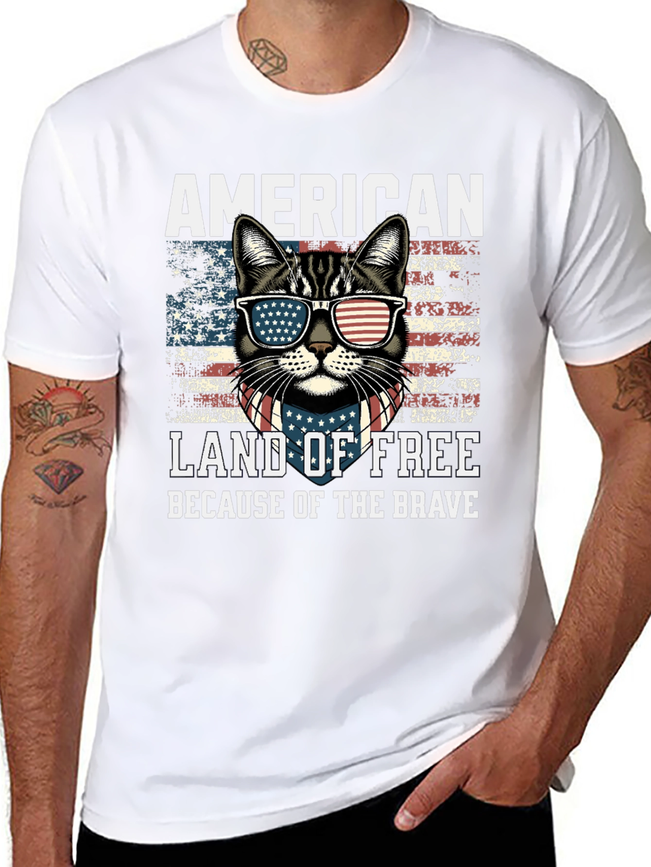 American Cat T-Shirt Land of Free