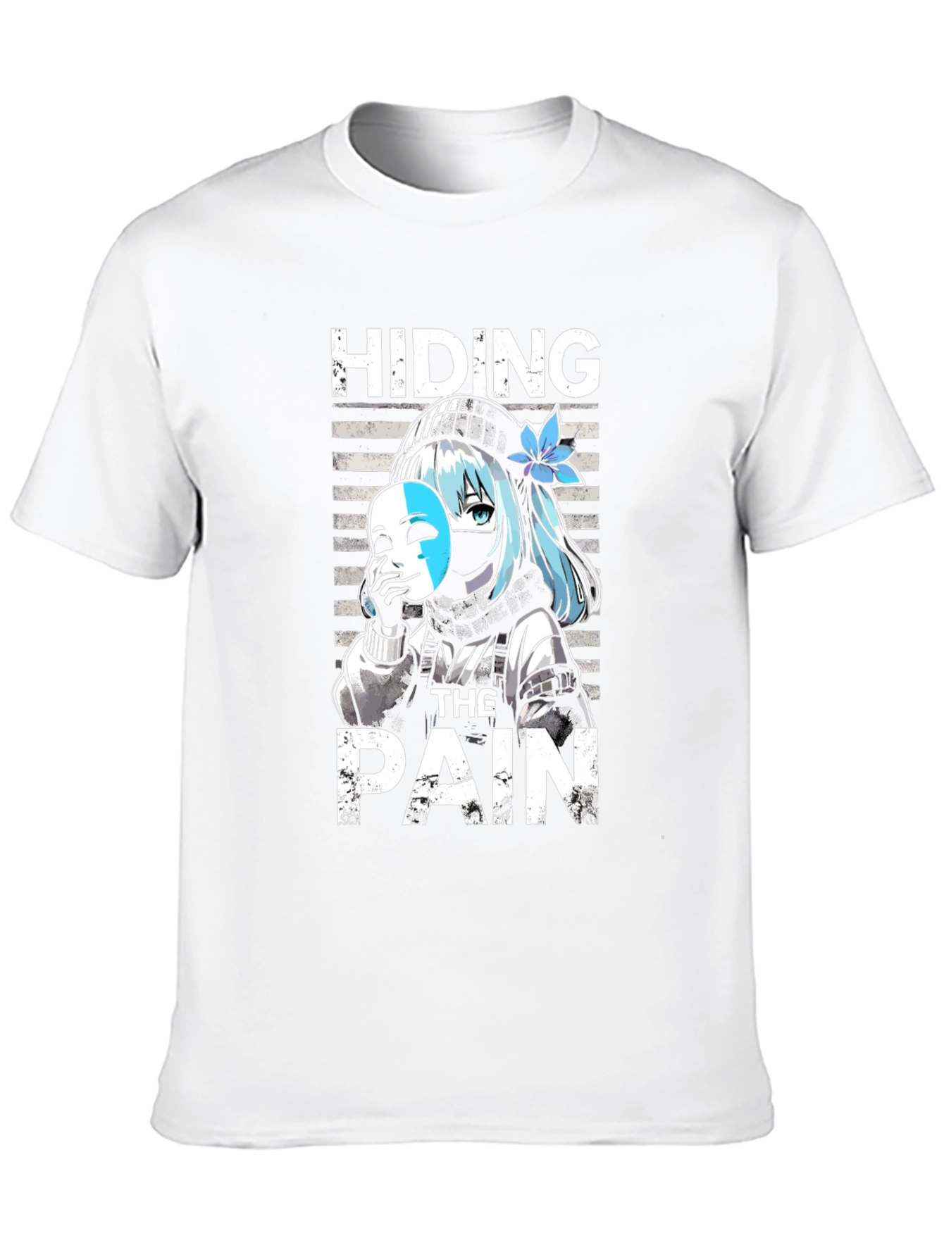 Hiding The Pain Anime Graphic Tee Black