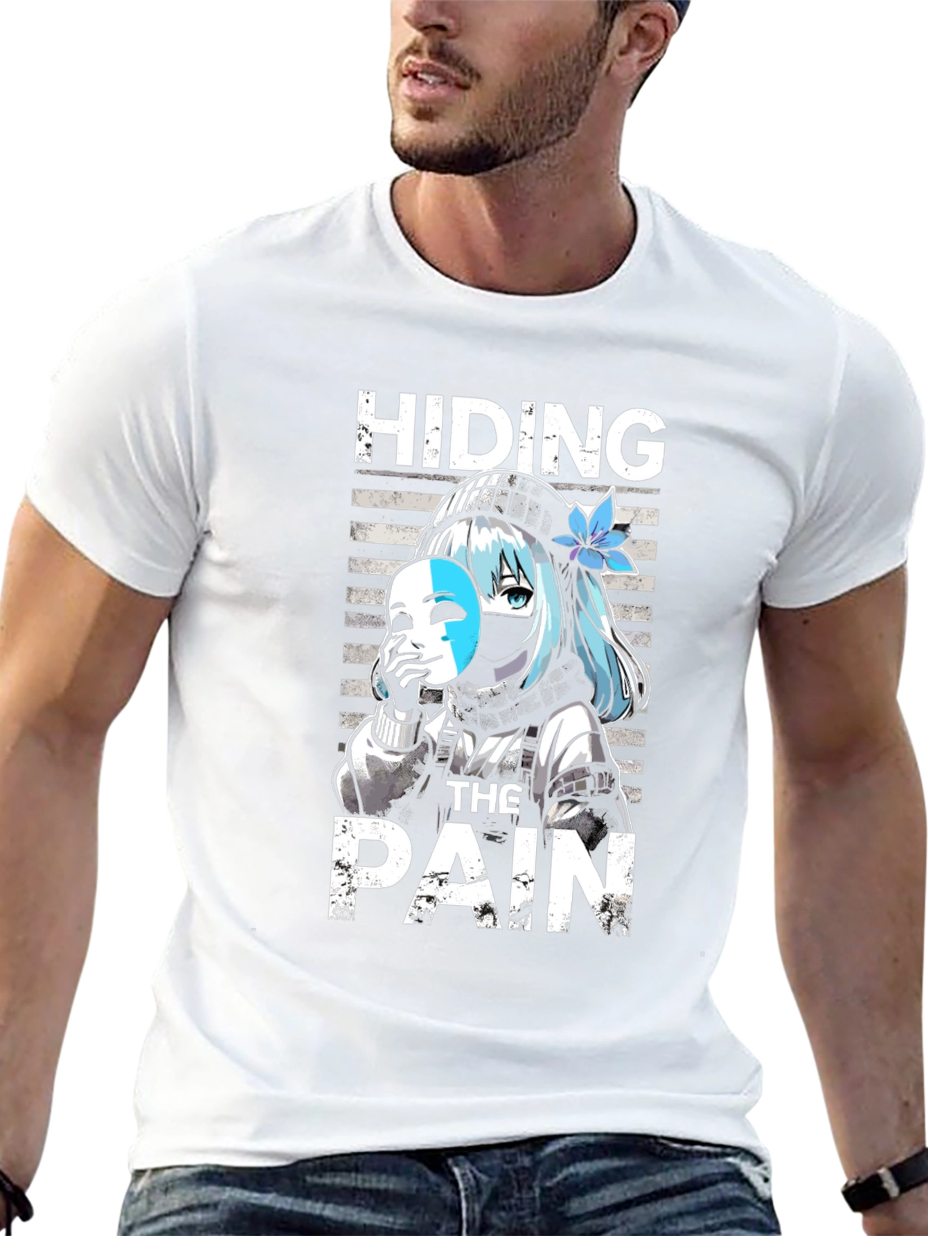 Hiding The Pain Anime Graphic Tee Black