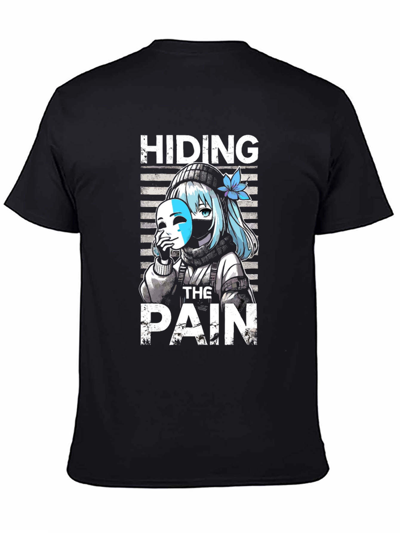 Hiding The Pain Anime Graphic Tee Black