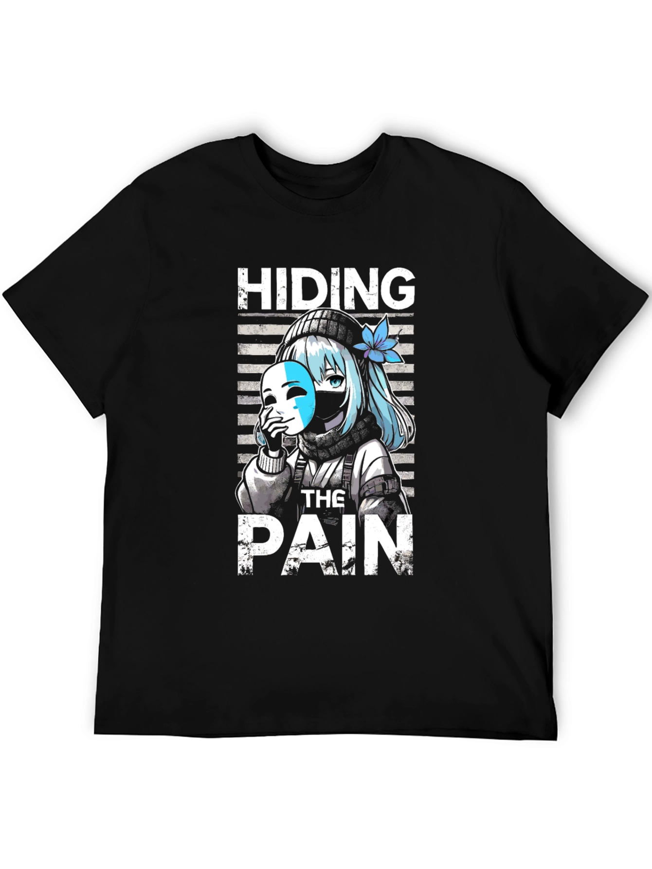 Hiding The Pain Anime Graphic Tee Black