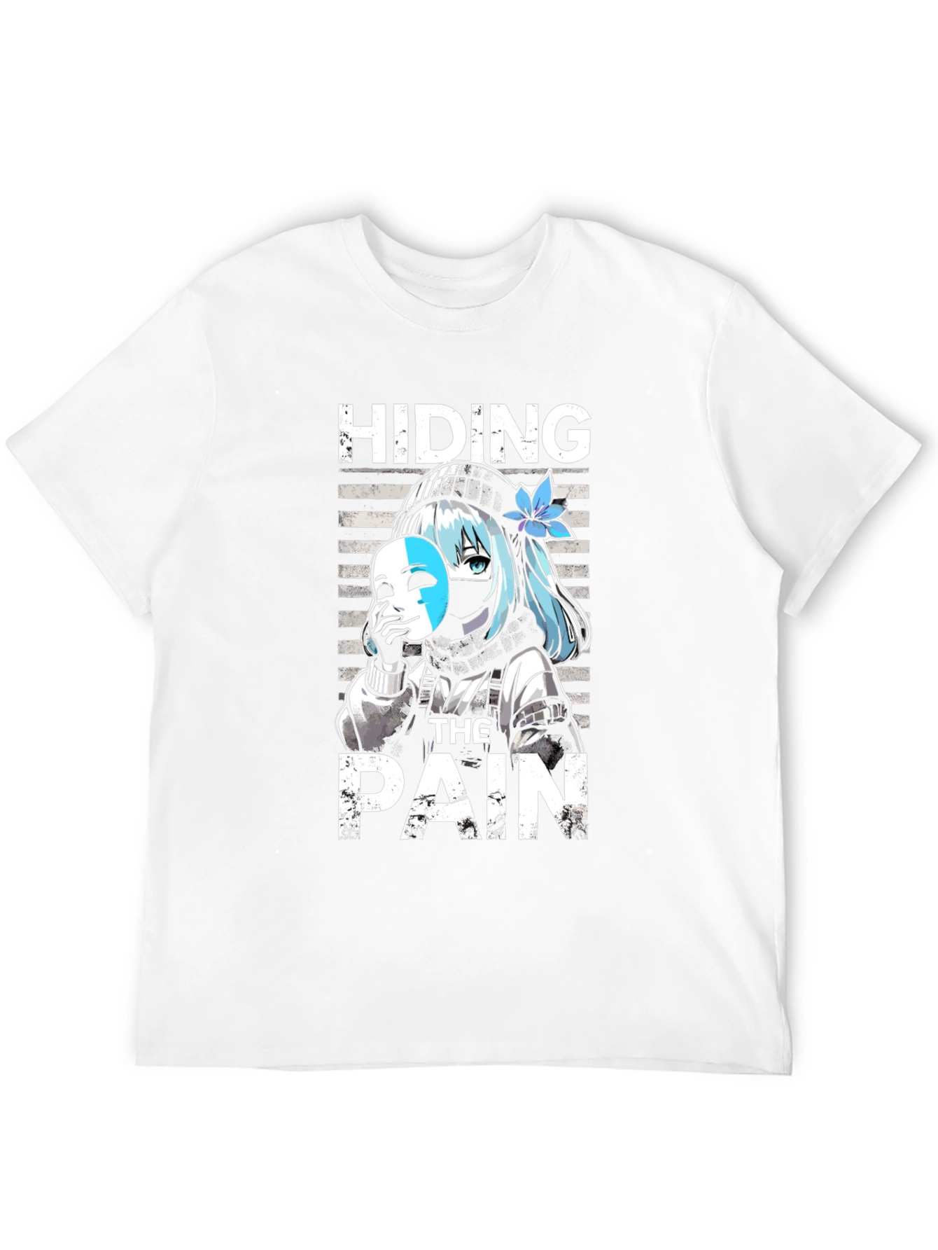 Hiding The Pain Anime Graphic Tee Black