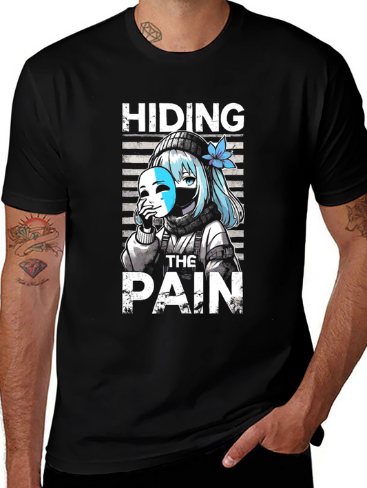 Hiding The Pain Anime Graphic Tee Black