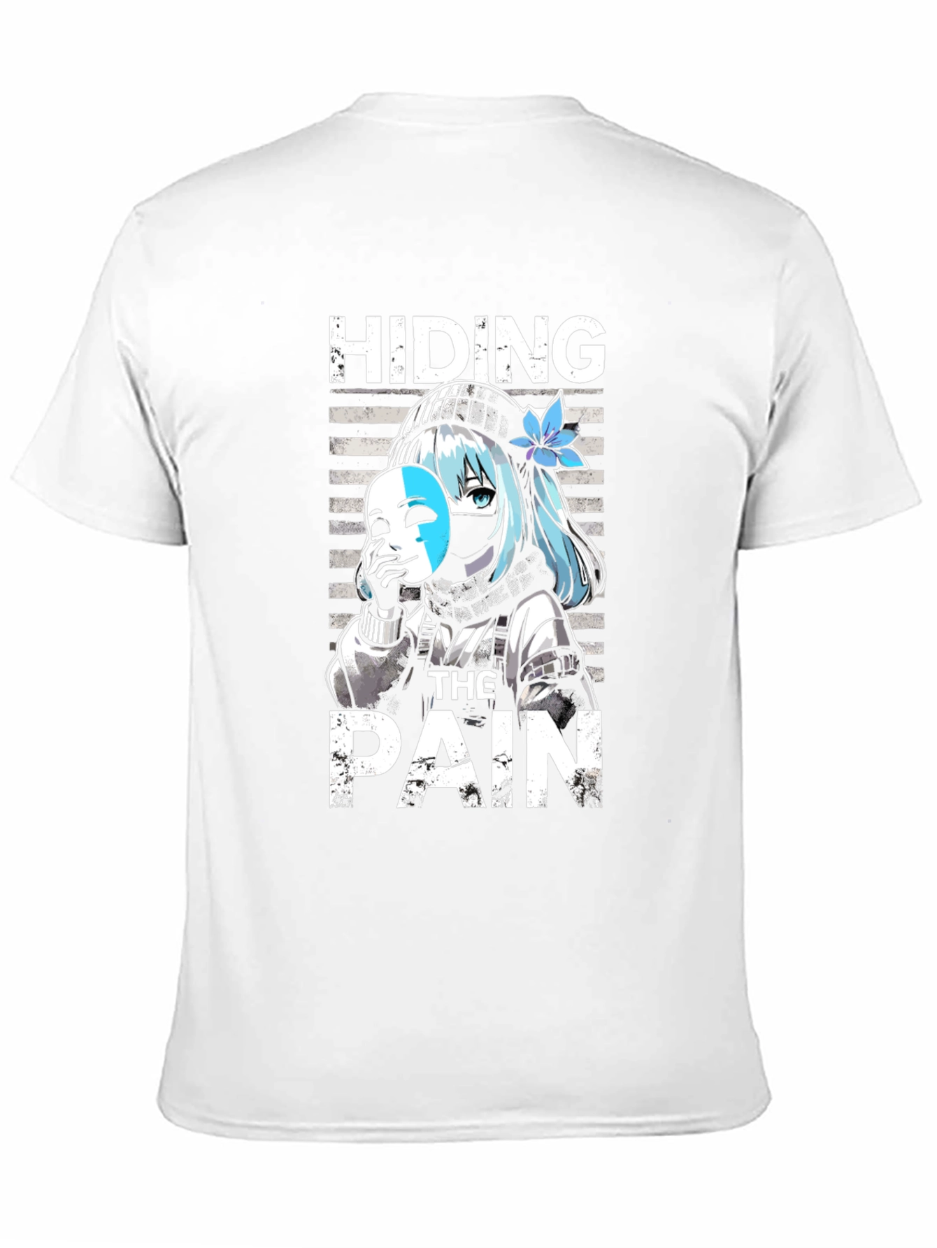 Hiding The Pain Anime Graphic Tee Black