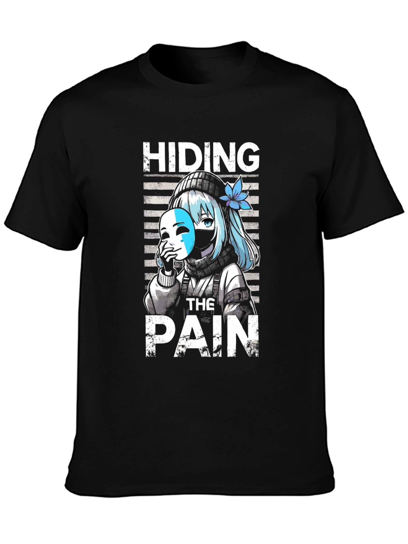 Hiding The Pain Anime Graphic Tee Black