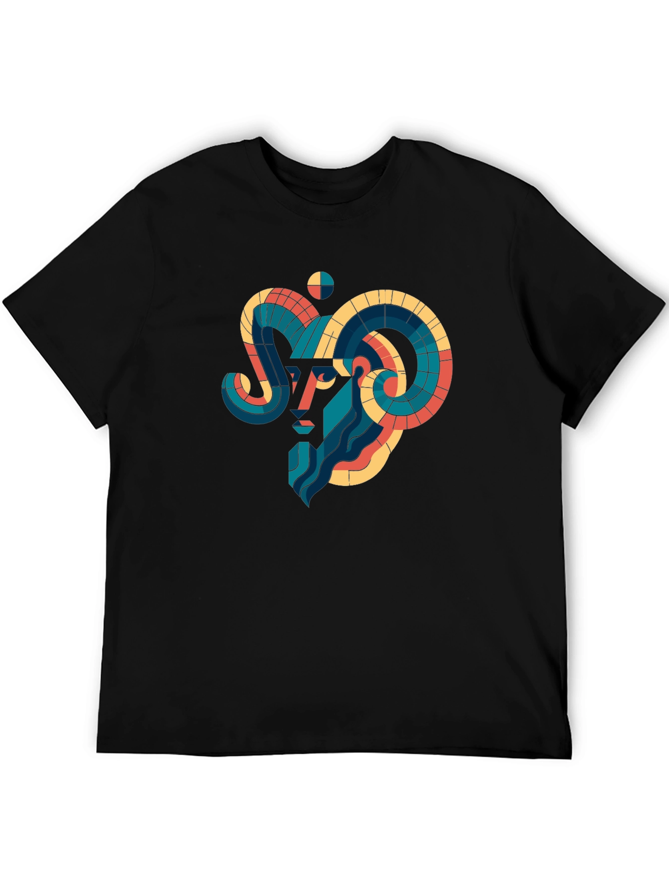 Geometric Aries Ram Graphic Tee - Black