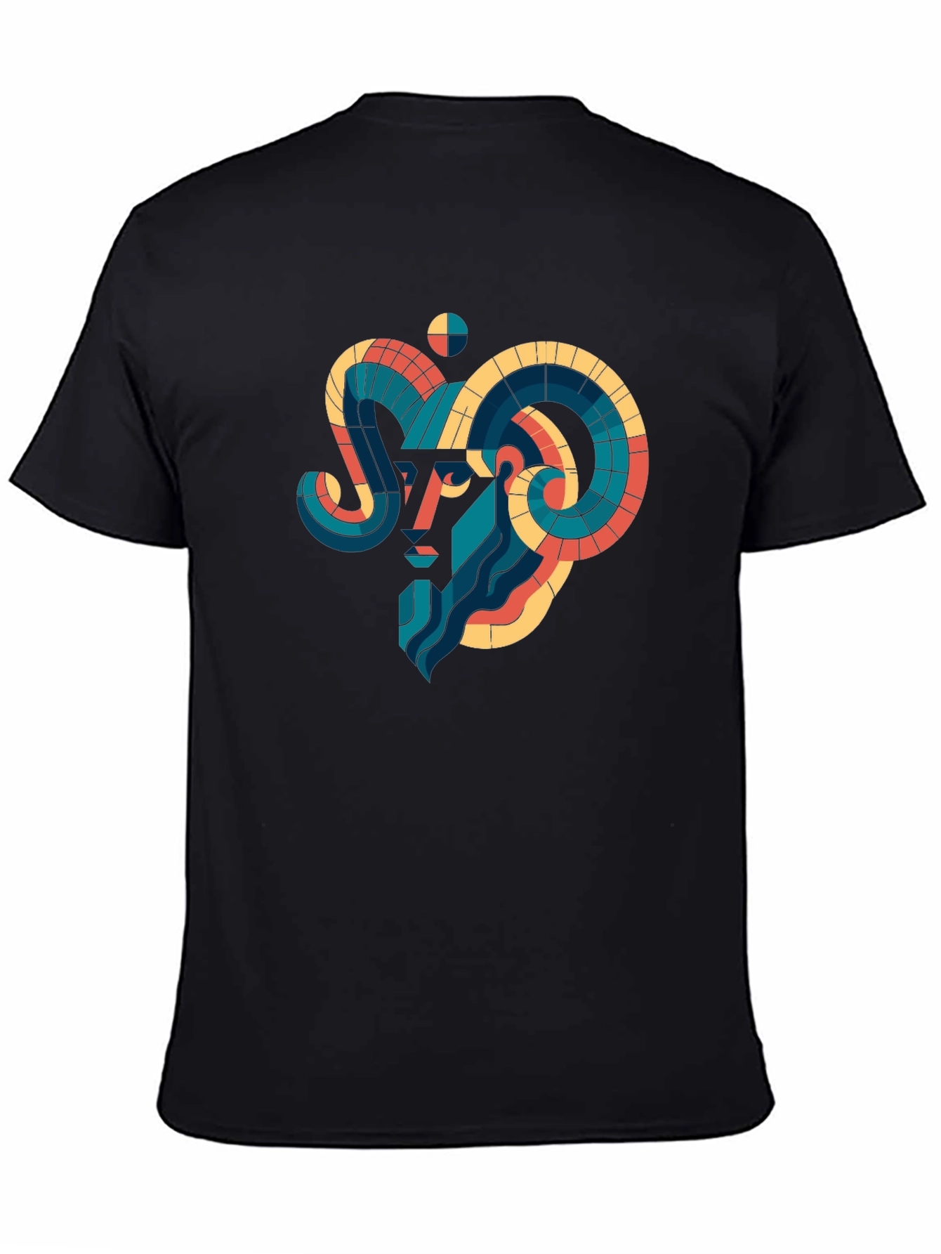 Geometric Aries Ram Graphic Tee - Black
