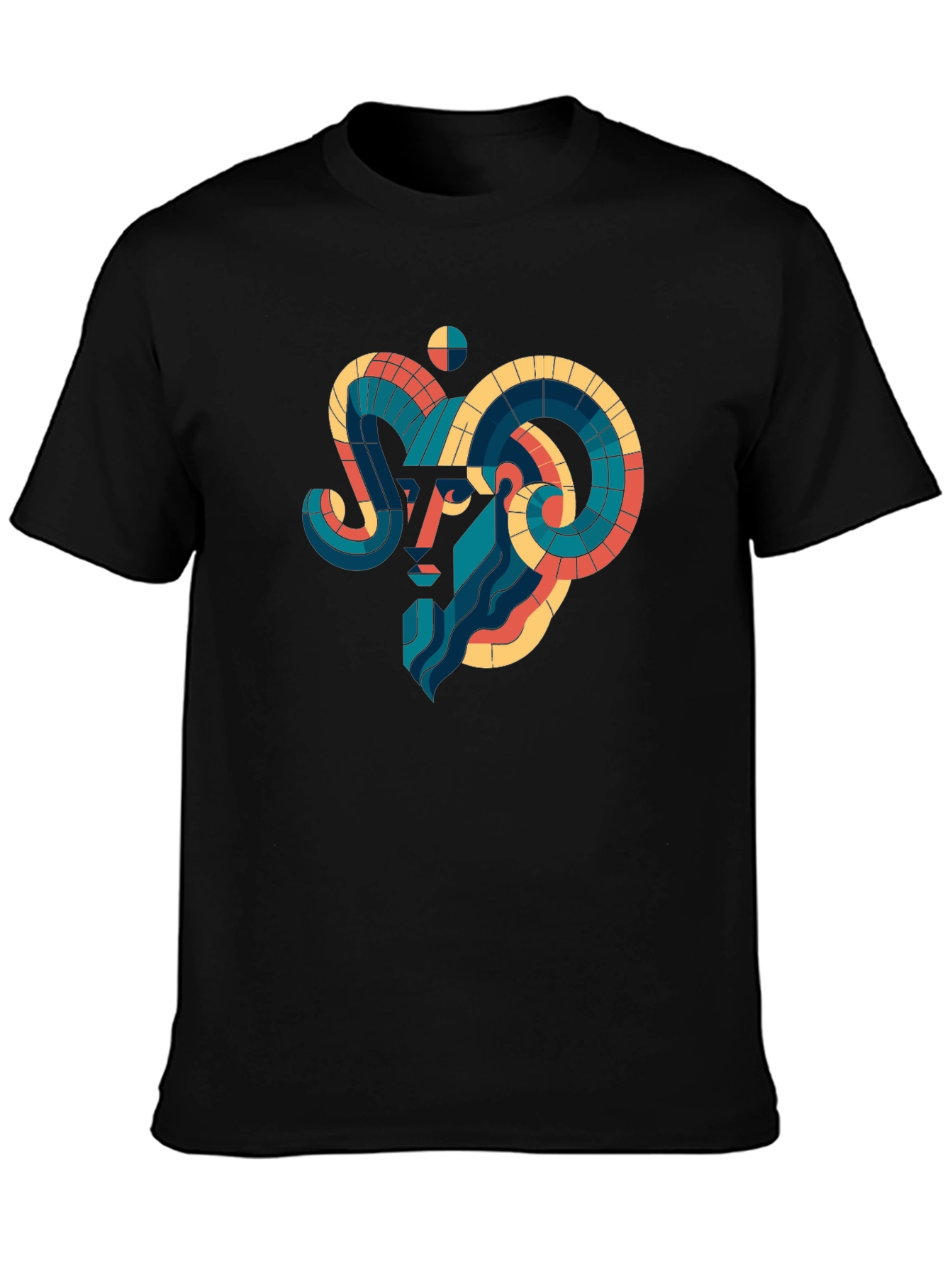 Geometric Aries Ram Graphic Tee - Black