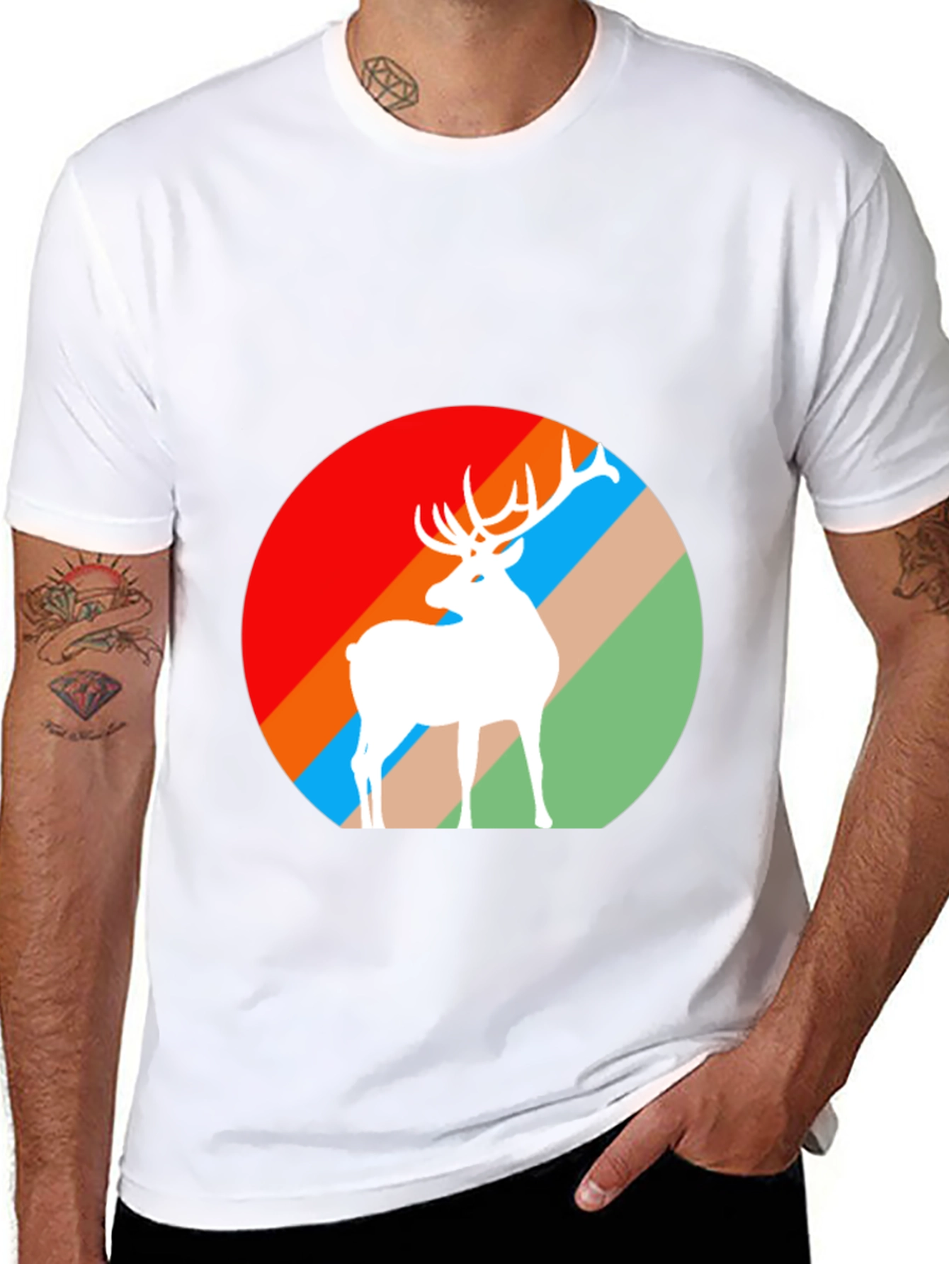 Deer Silhouette T-Shirt - Retro Style Mens Tee