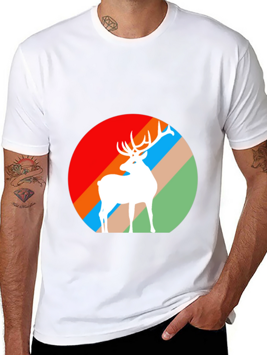 Deer Silhouette T-Shirt - Retro Style Mens Tee
