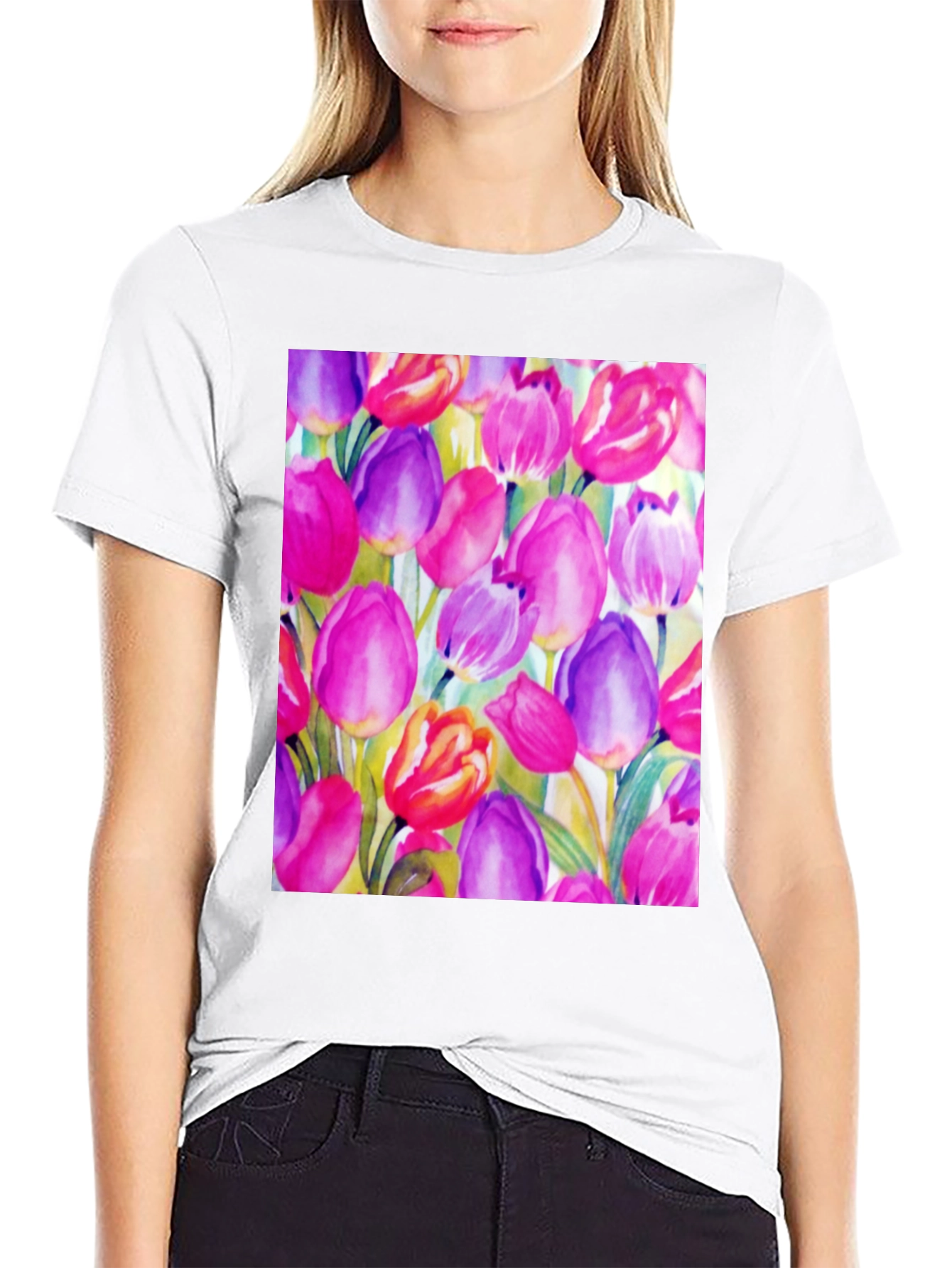 Tulip Art Black T-Shirt